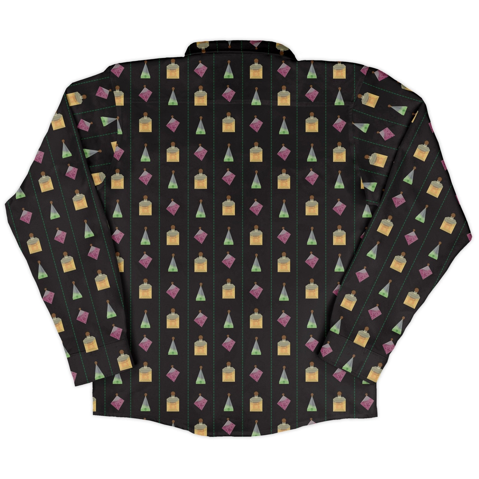 Poison Dice Elixirs Dnd Long Sleeve Button Up Shirt Geek Nerd adult sizing Design by Heather Davenport dnd & rpg print
