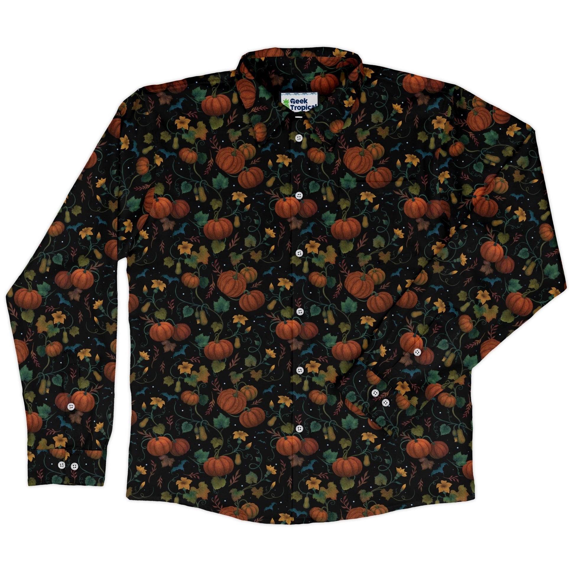 Pumpkin Bats Long Sleeve Button Up Shirt Geek Nerd 0925 adult sizing All Adult Button Up Shirts