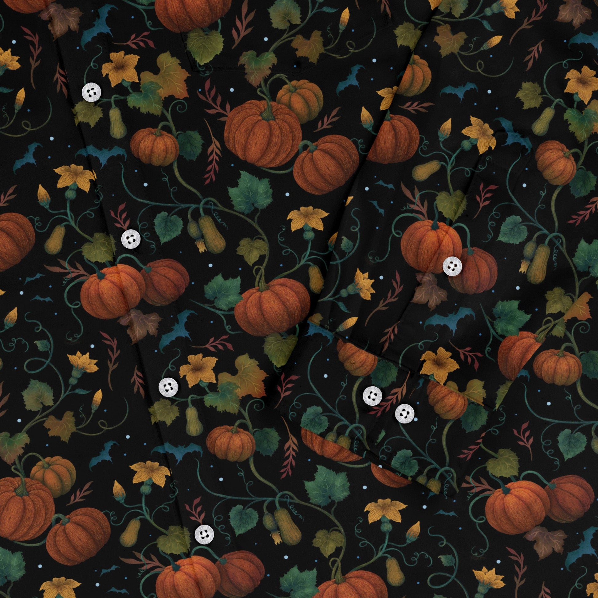 Pumpkin Bats Long Sleeve Button Up Shirt Geek Nerd 0925 adult sizing All Adult Button Up Shirts