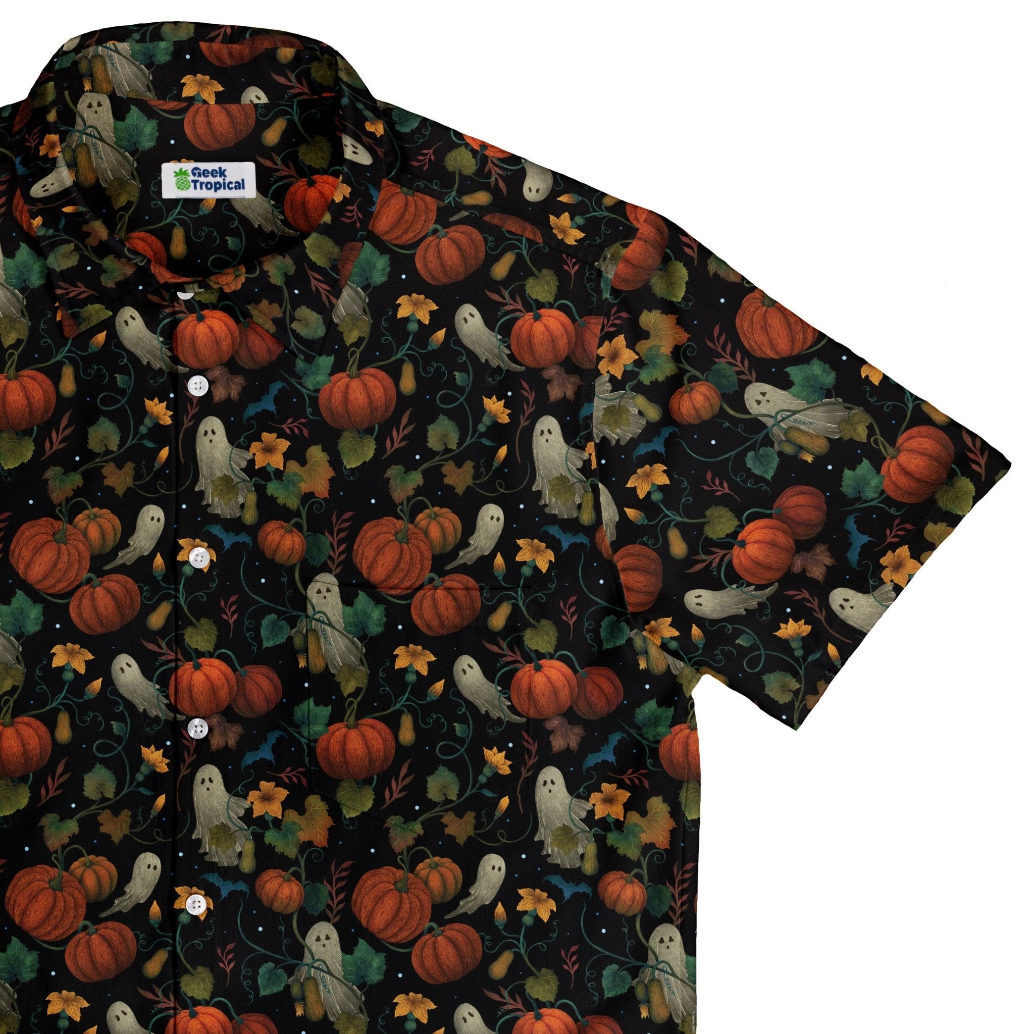 Pumpkin Ghosts Button Up Shirt Geek Nerd 0925 adult sizing All Adult Button Up Shirts