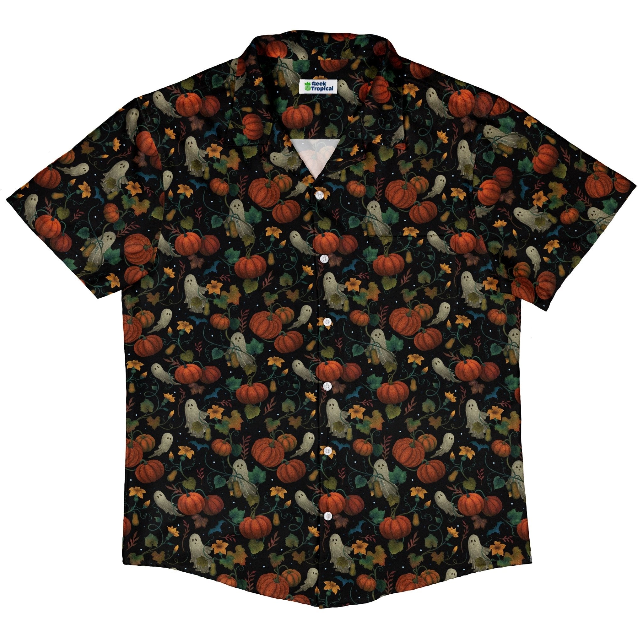 Pumpkin Ghosts Button Up Shirt Geek Nerd 0925 adult sizing All Adult Button Up Shirts