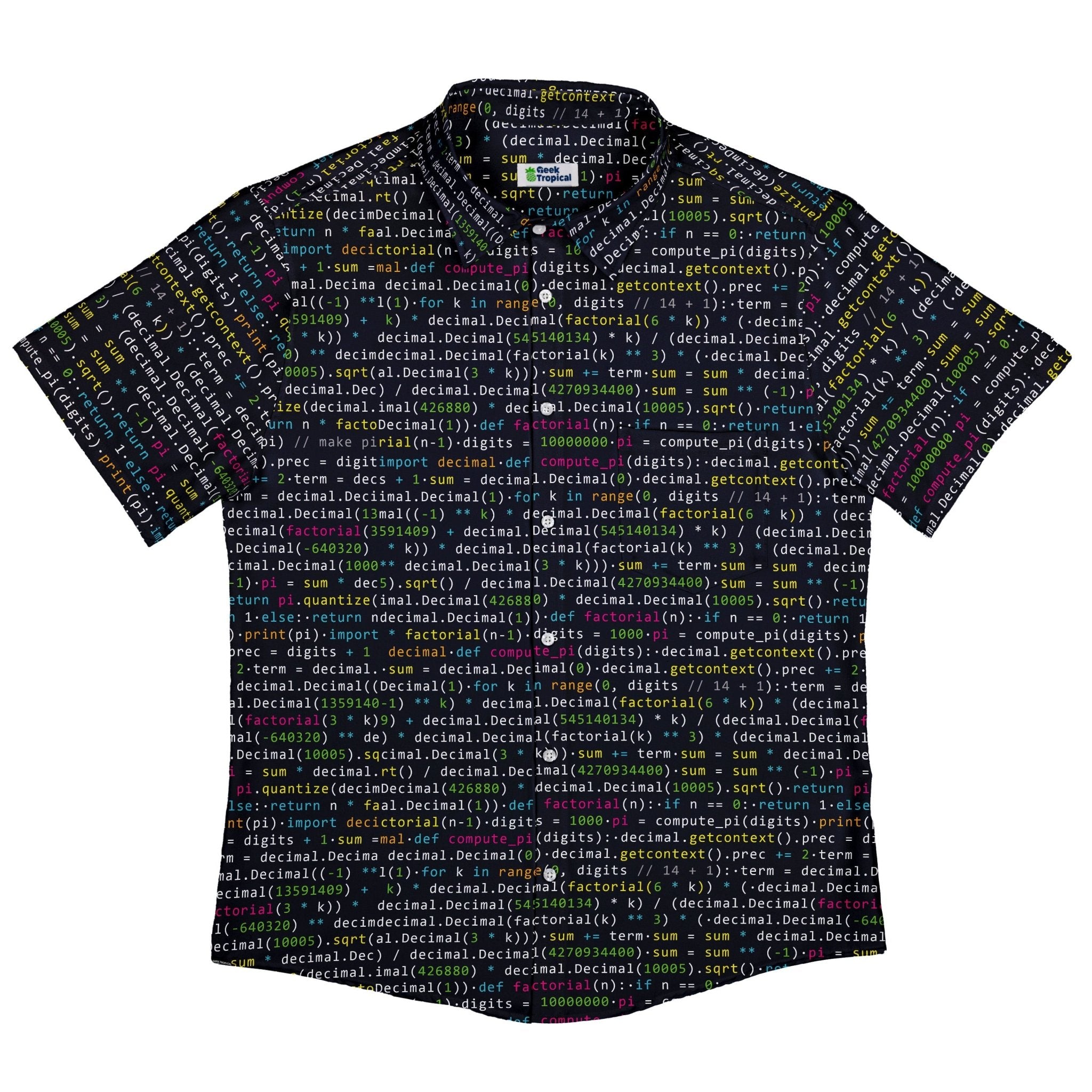 Python Pi Button Up Shirt - adult sizing - computer print -