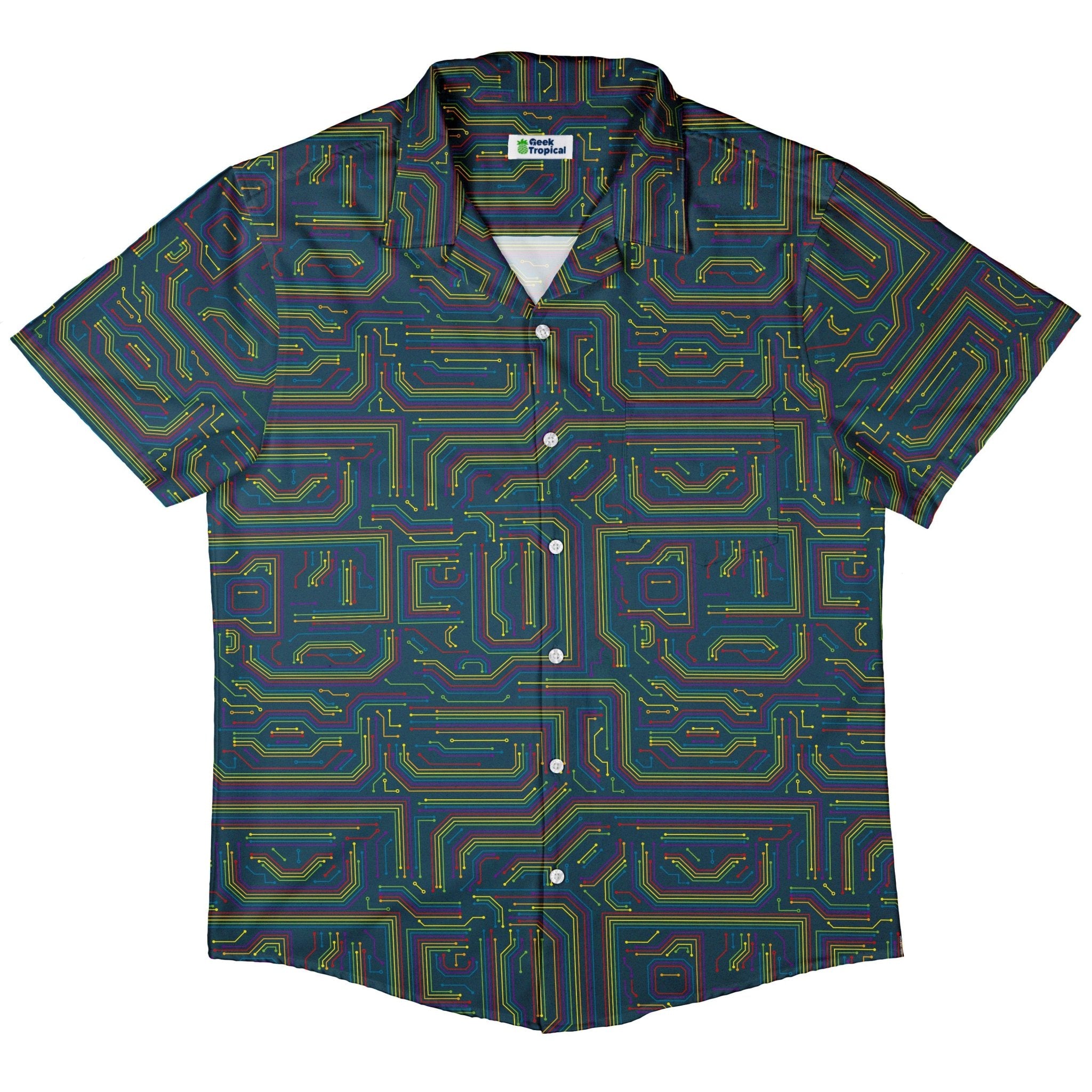 Rainbow Computer Circuit Board Button Up Shirt - adult sizing - computer print - Pride Patterns