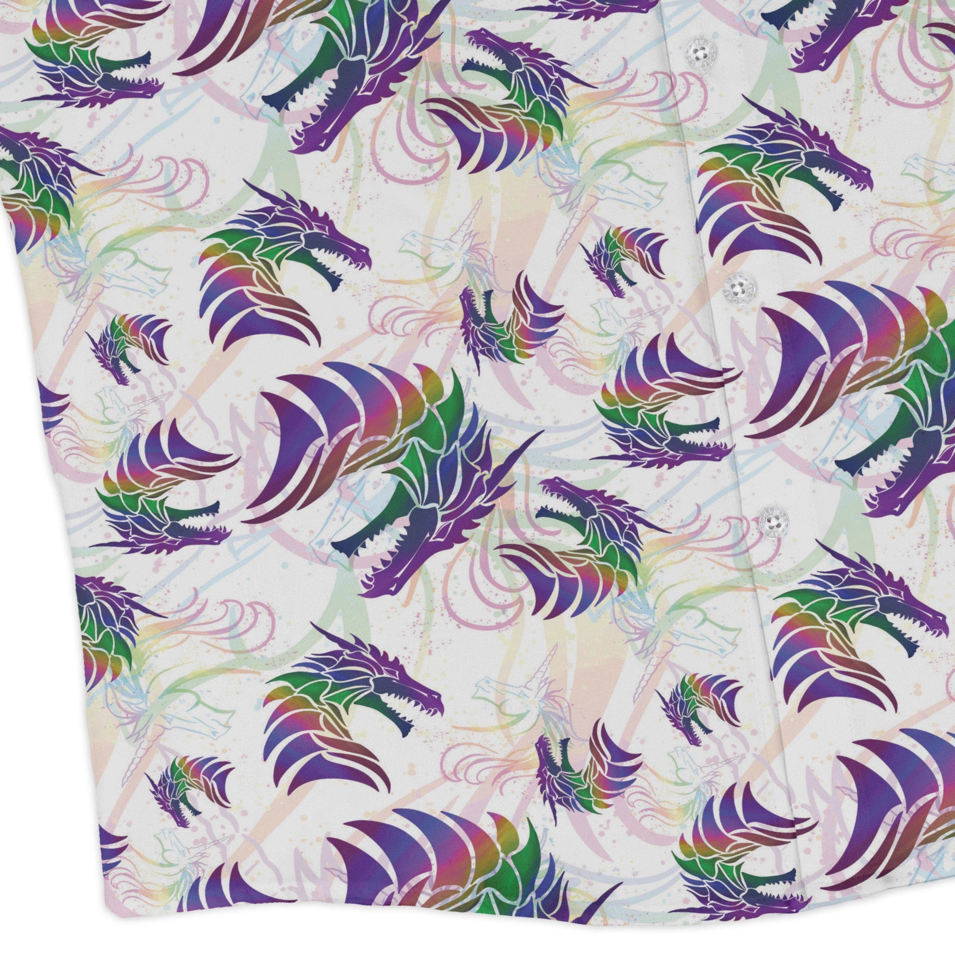 Rainbow Dragons and Unicorns Long Sleeve Button Up Shirt Geek Nerd adult sizing Animal Patterns Designed by Rose Khan