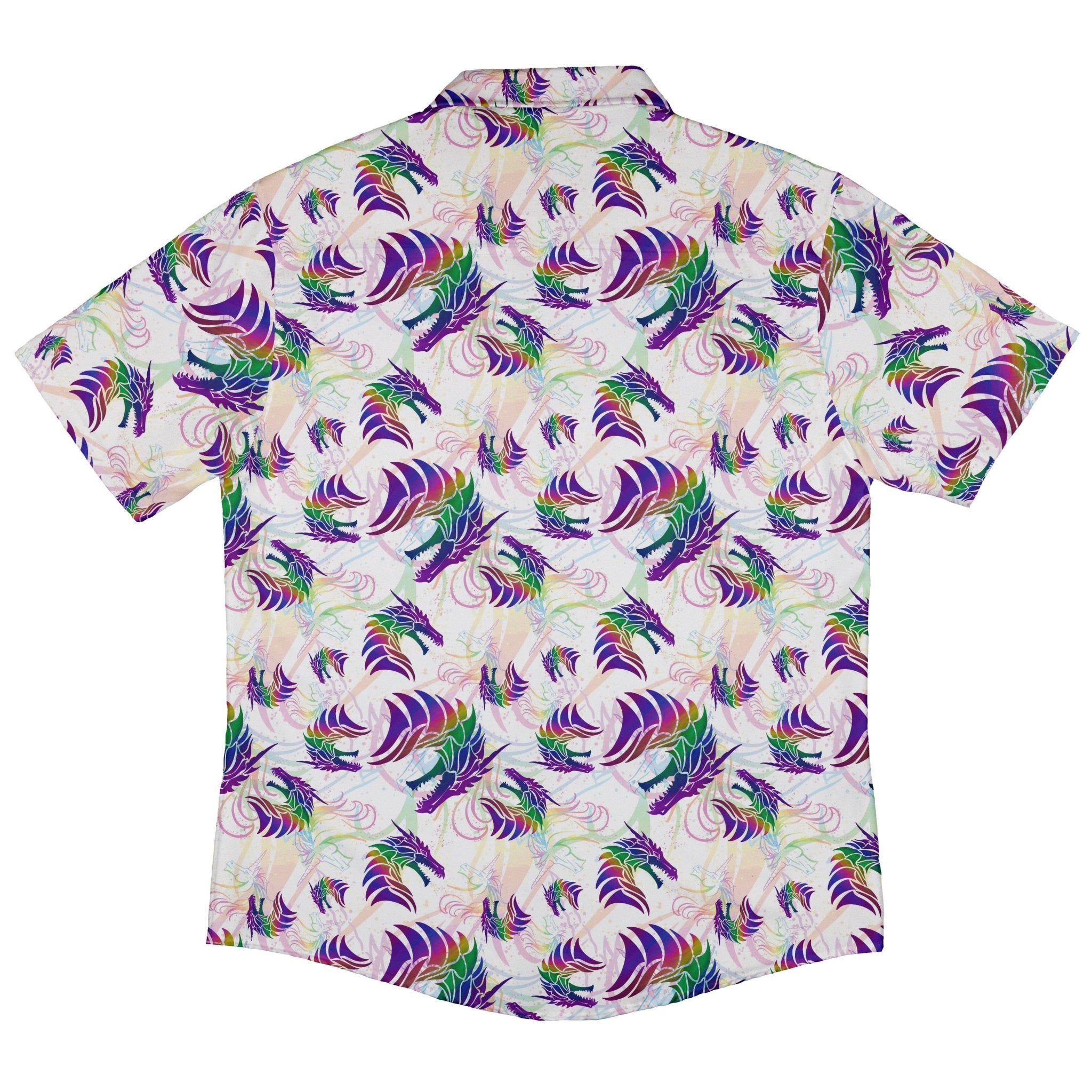 Rainbow Dragons and Unicorns Button Up Shirt - adult sizing - Animal Patterns - Designed by Rose Khan