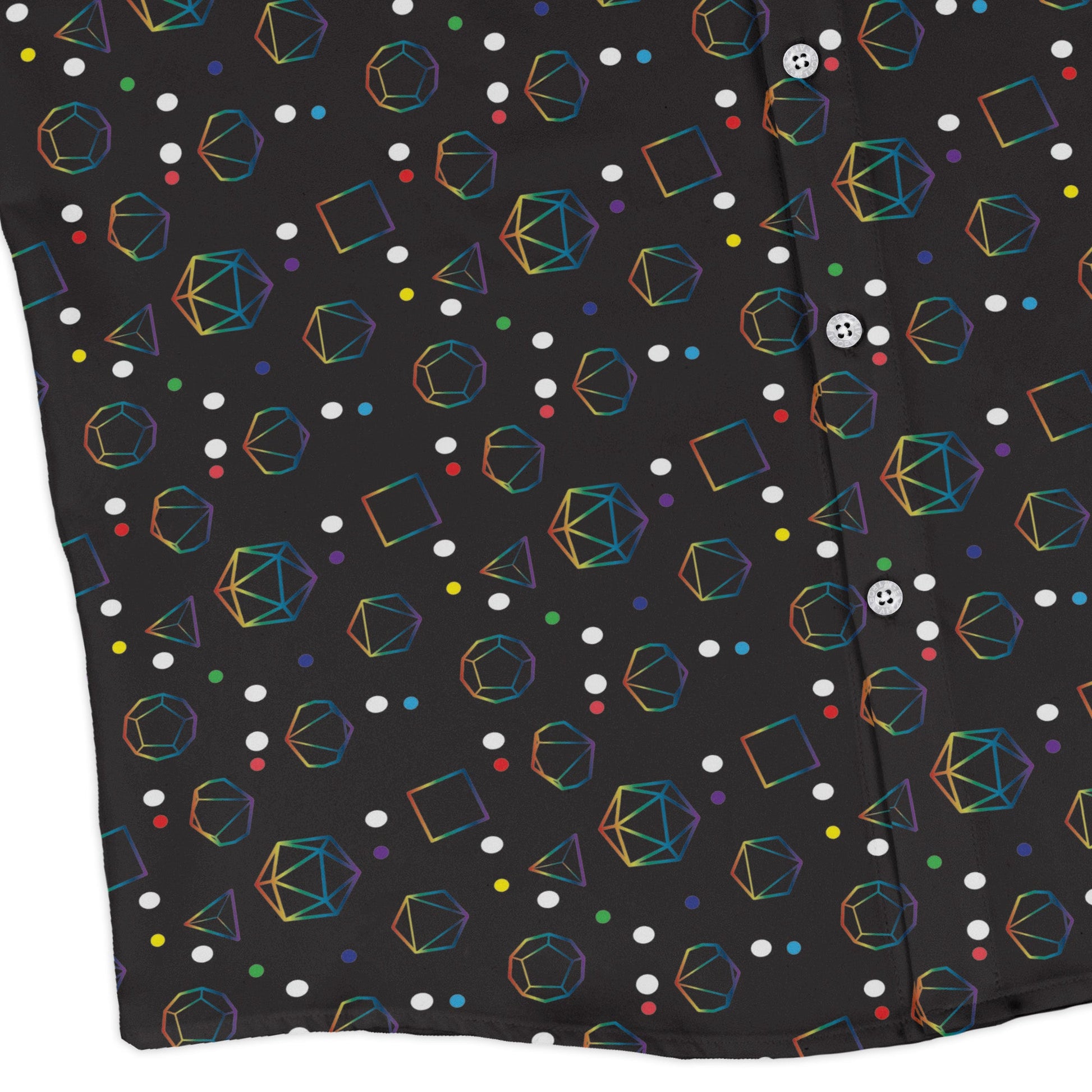 Rainbow LGBTQ+ Pride Dnd Dice Long Sleeve Button Up Shirt Geek Nerd adult sizing Design by Heather Davenport dnd & rpg print