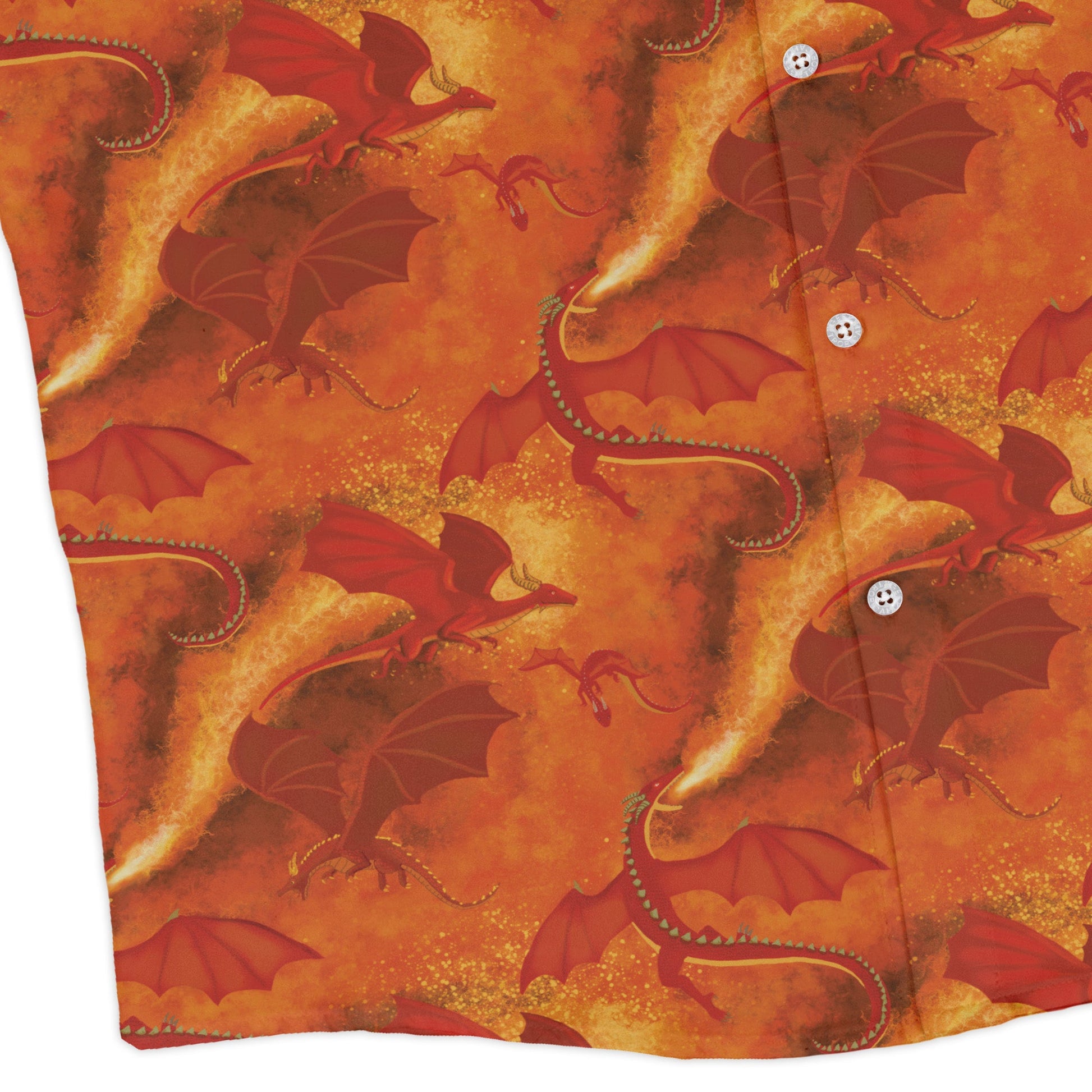 Red Dragon Fire Dnd Long Sleeve Button Up Shirt Geek Nerd adult sizing Animal Patterns Designs by Nathan