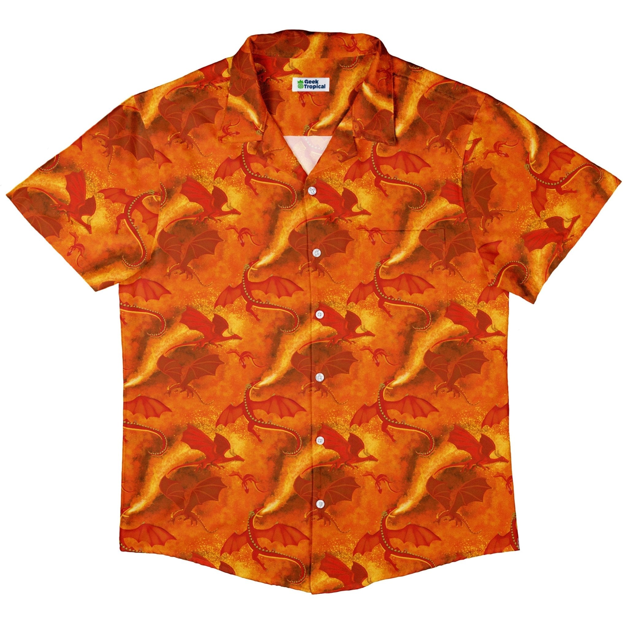 Red Dragon Fire Dnd Button Up Shirt - adult sizing - Animal Patterns - Designs by Nathan