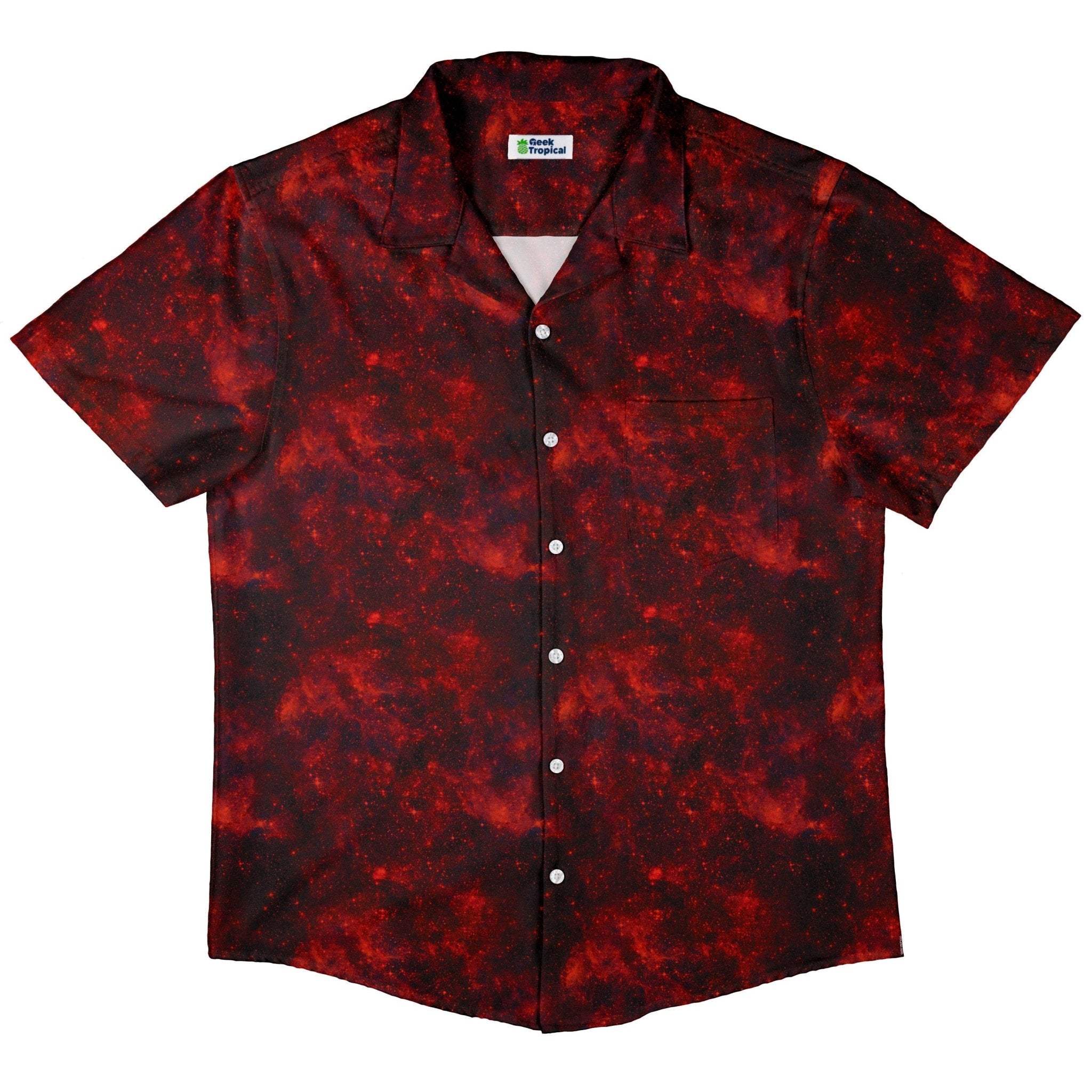 Red Nebula Space Button Up Shirt - adult sizing - outer space & astronaut print -
