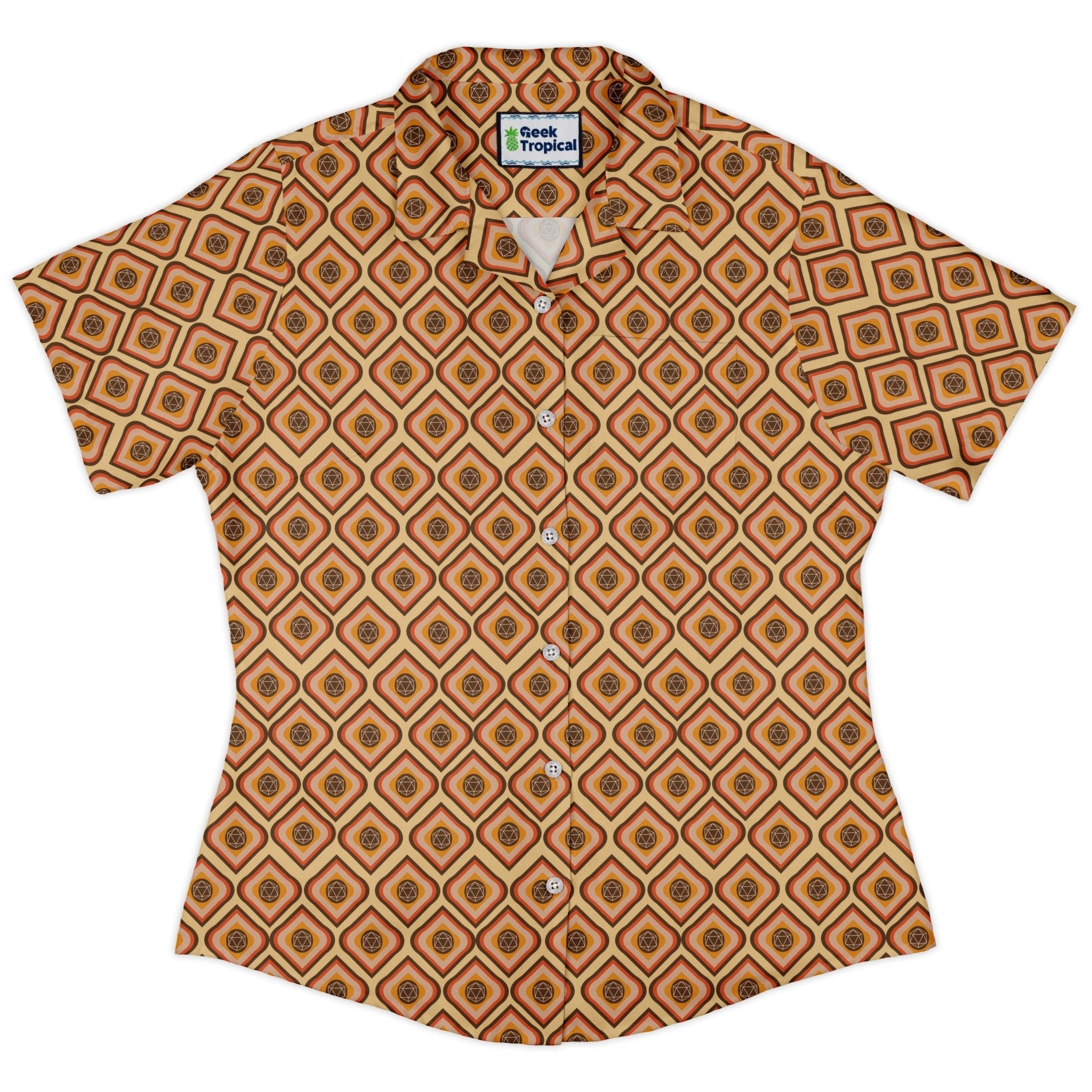 Retro Diamond Dice Curvy Button Up Shirt Geek Nerd Design by Heather Davenport dnd & rpg print q225
