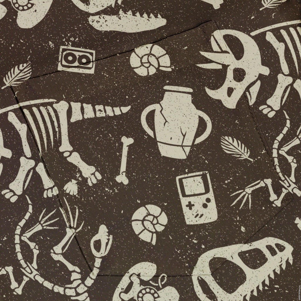 Retro Fossils and Dinosaurs Button Up Shirt - adult sizing - Design by Tobe Fonseca - dinosaur print