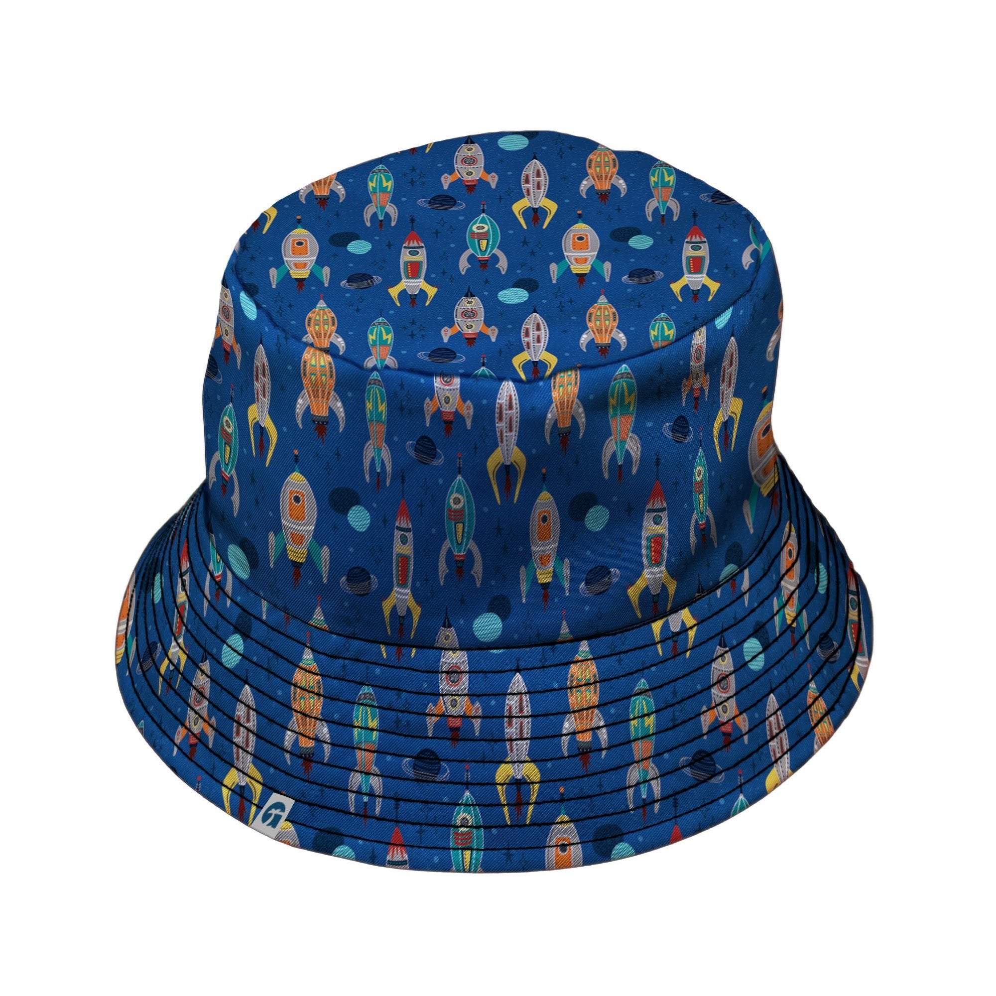 Retro Kitsch Rocker Bucket Hat Geek Nerd Design by Zirkus Design lx - B outer space & astronaut print