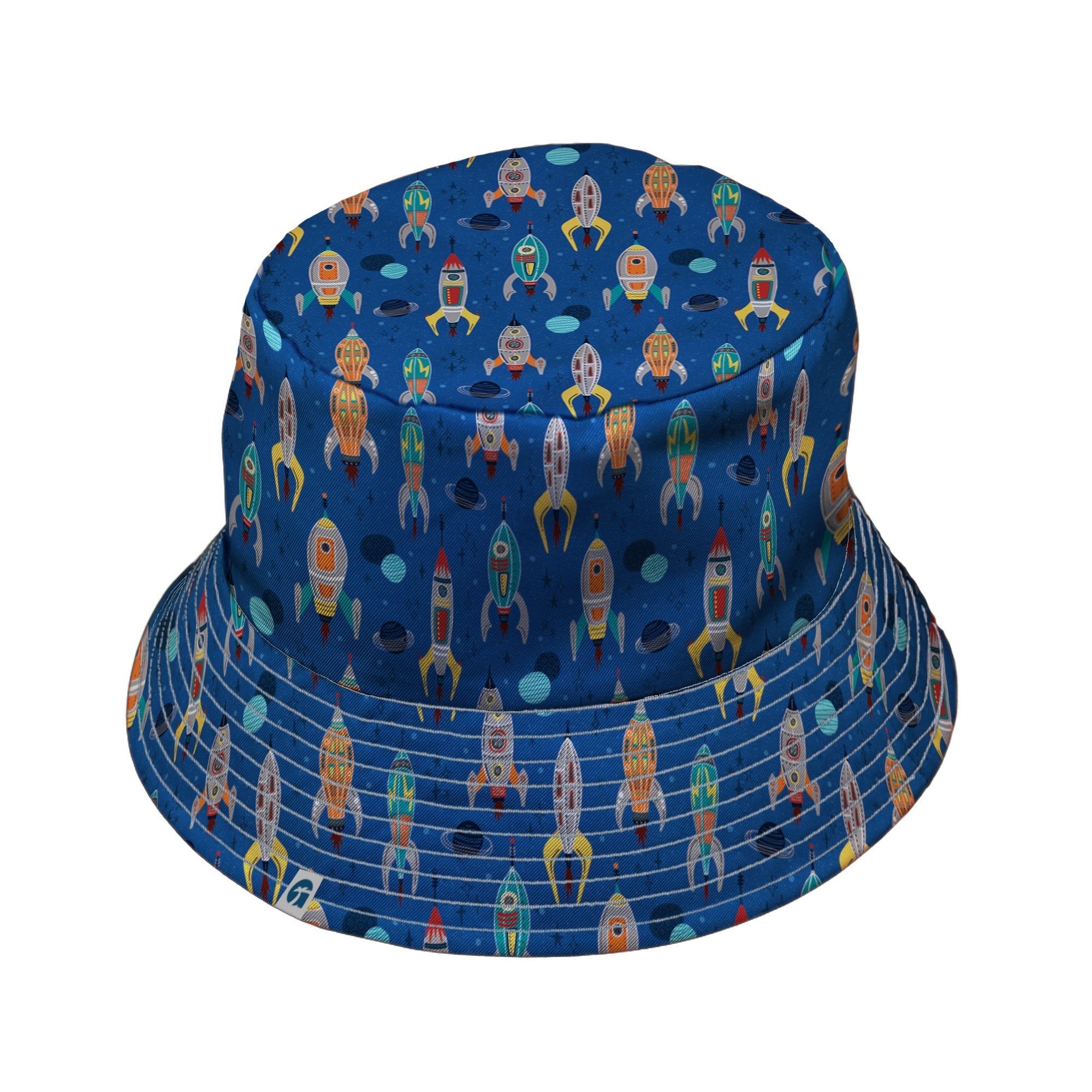 Retro Kitsch Rocker Bucket Hat Geek Nerd Design by Zirkus Design lx - B outer space & astronaut print