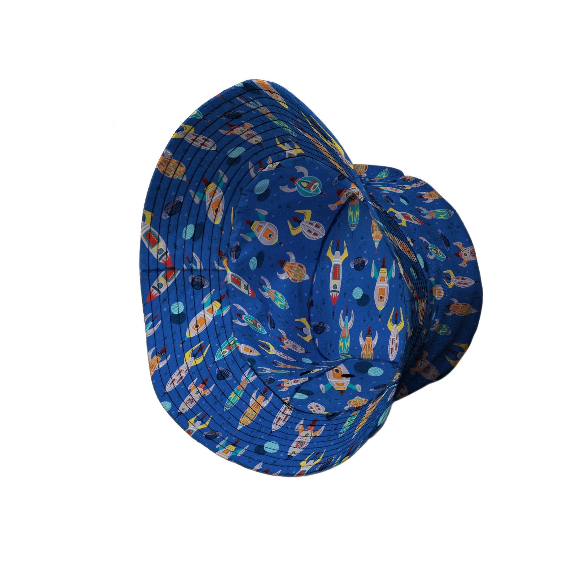 Retro Kitsch Rocker Bucket Hat Geek Nerd Design by Zirkus Design lx - B outer space & astronaut print