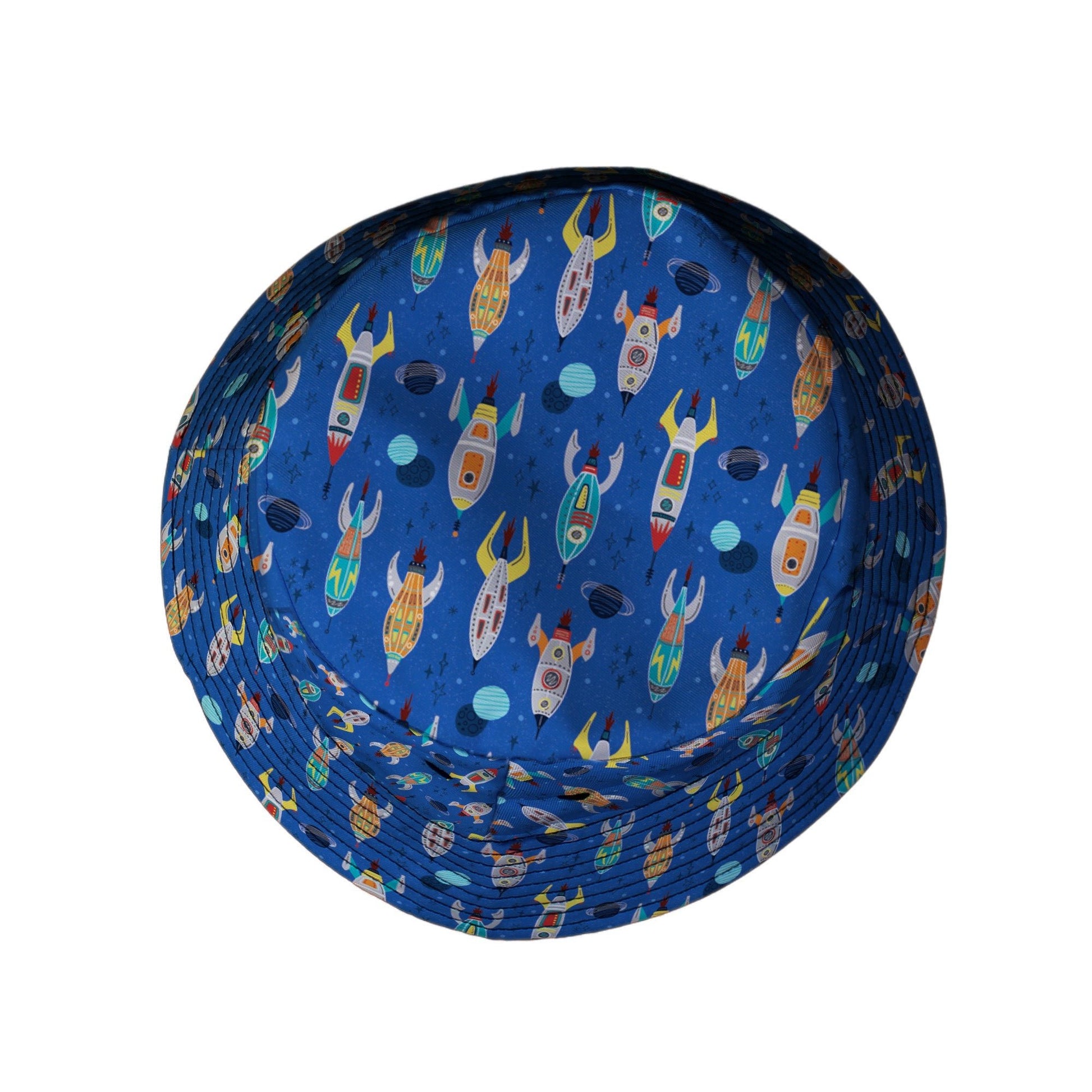 Retro Kitsch Rocker Bucket Hat Geek Nerd Design by Zirkus Design lx - B outer space & astronaut print