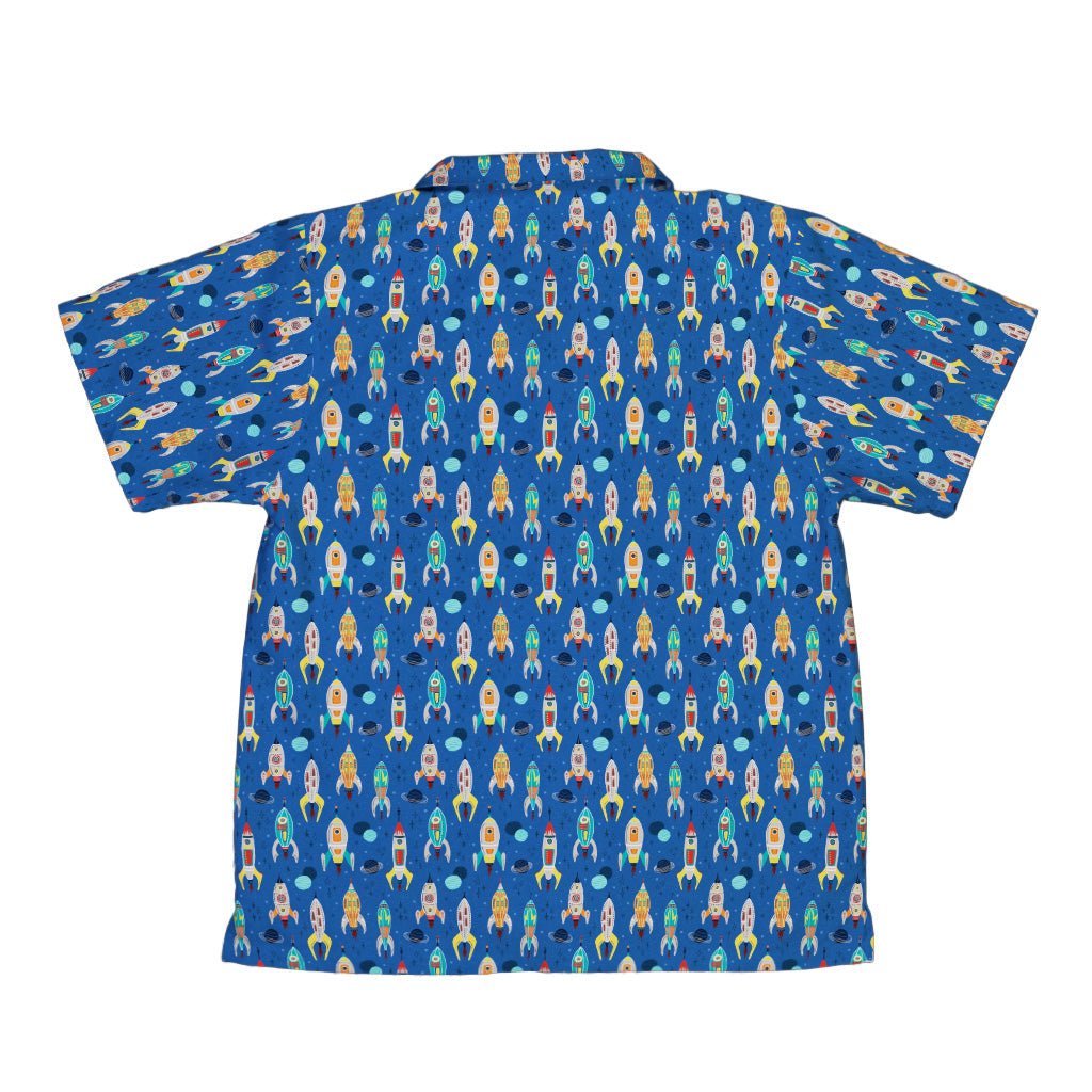 Retro Kitsch Rocker Youth Hawaiian Shirt Geek Nerd Design by Zirkus Design outer space & astronaut print q225