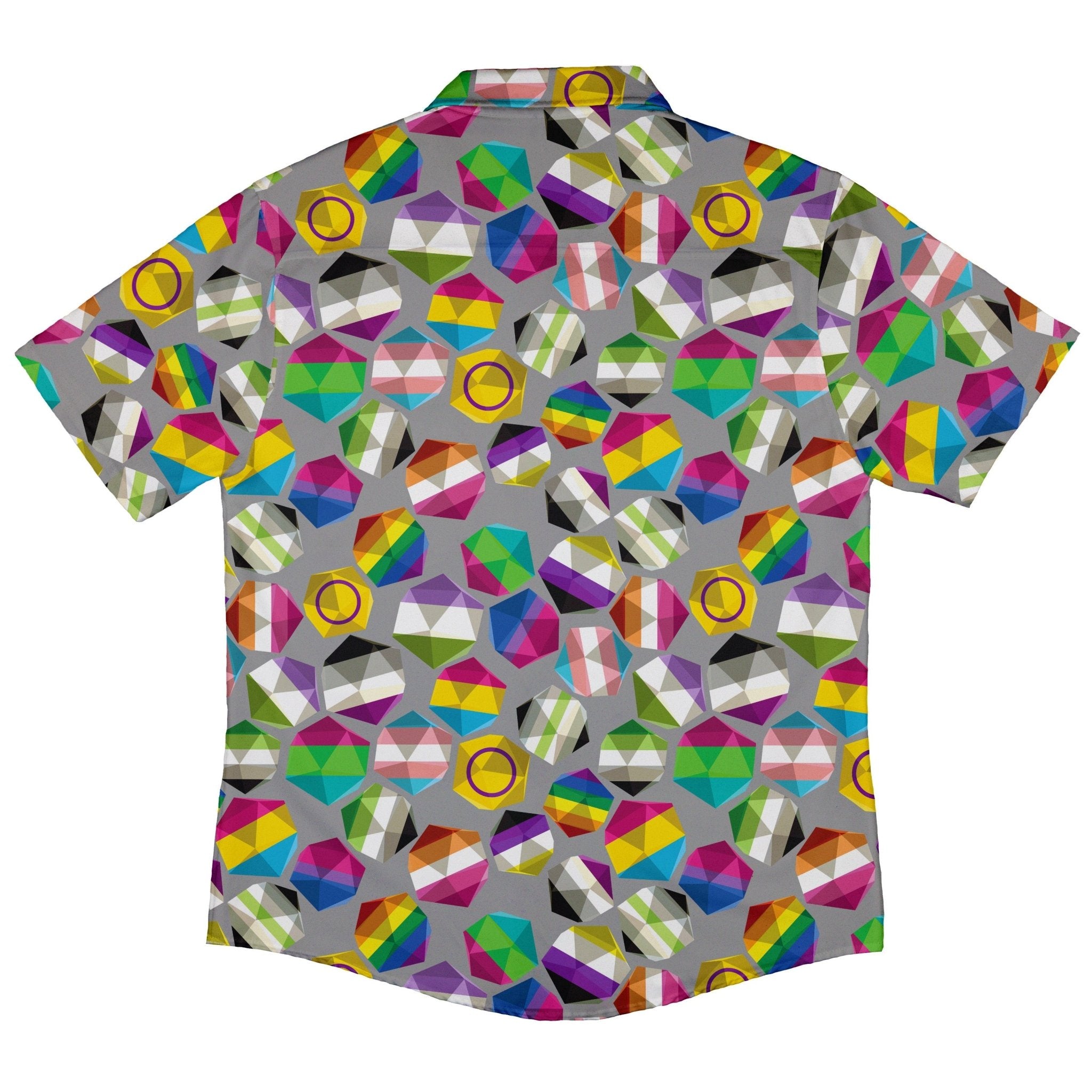 Roll with Pride LGBTQ Dice Dnd Button Up Shirt - adult sizing - dnd & rpg print - Maximalist Patterns