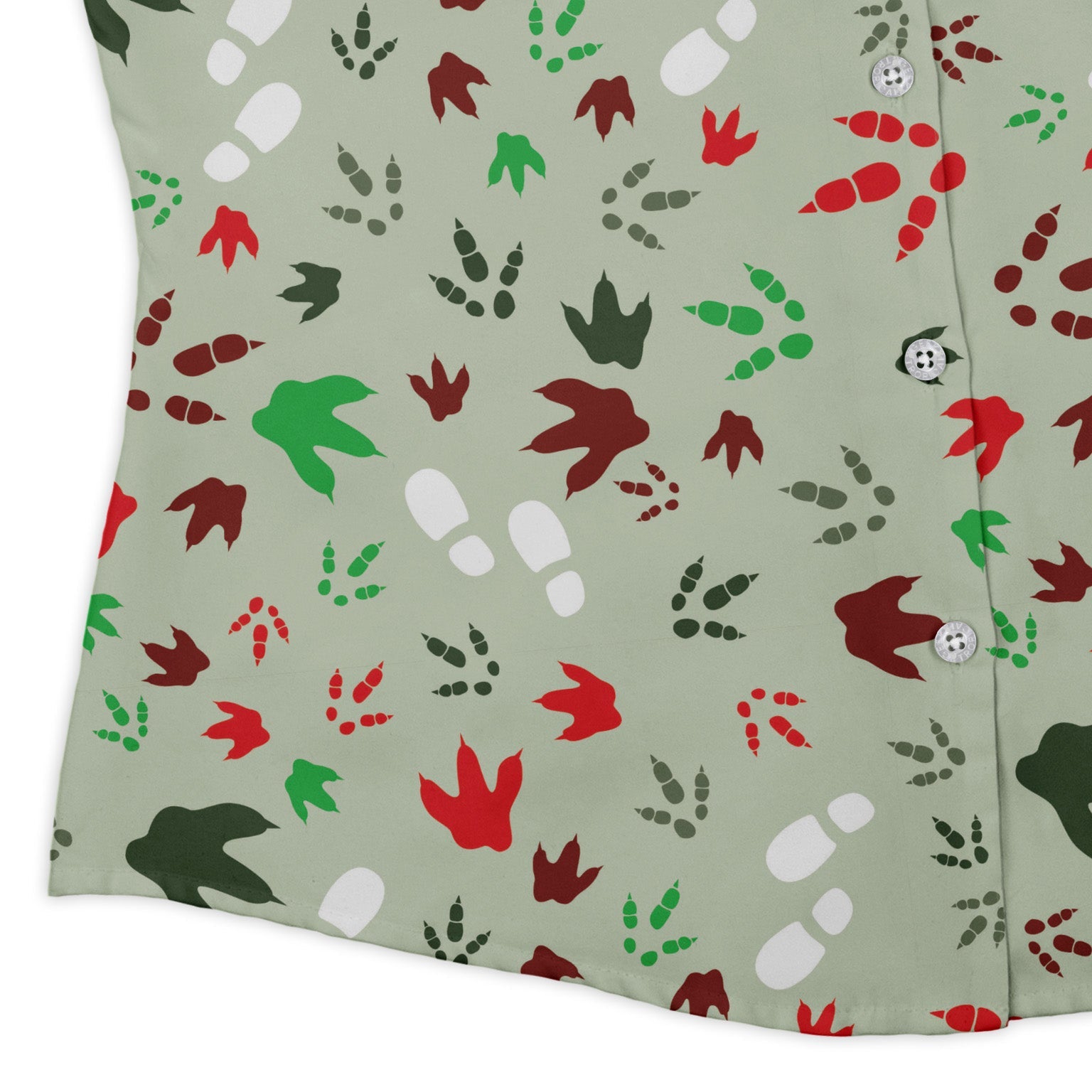 Santa Boots and Dinosaur Footprint Tracks Curvy Button Up Shirt Geek Nerd Christmas Print dinosaur print women