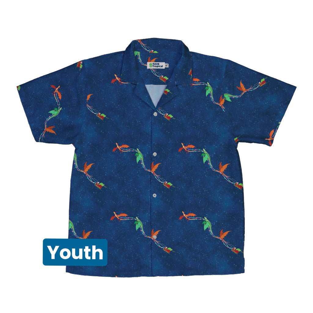 Santa Sleigh Dragons Youth Hawaiian Shirt Geek Nerd Christmas Print Designs by Nathan q4