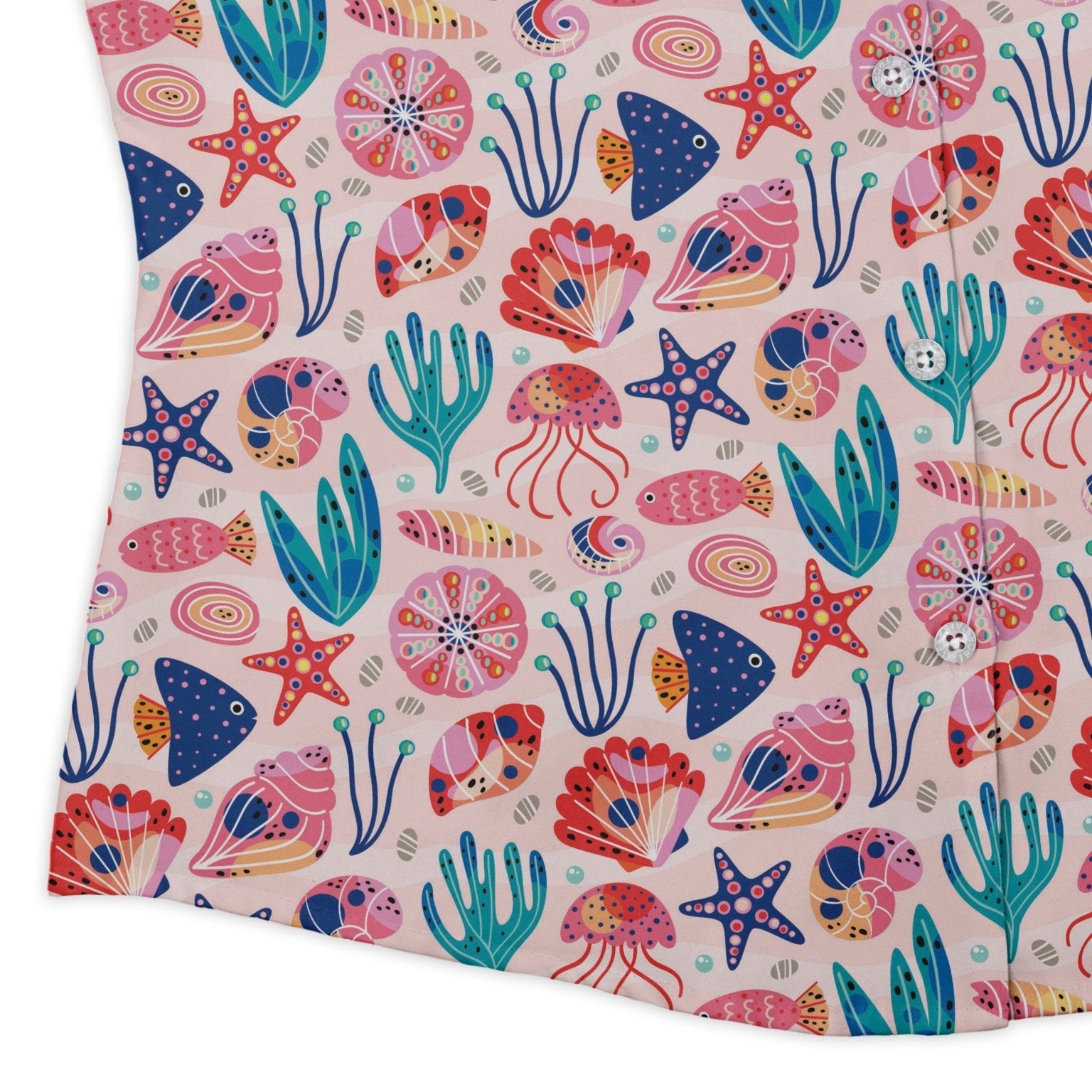 Science Cute Marine Biology Pink Curvy Button Up Shirt Geek Nerd Animal Patterns lifestyle photo science print