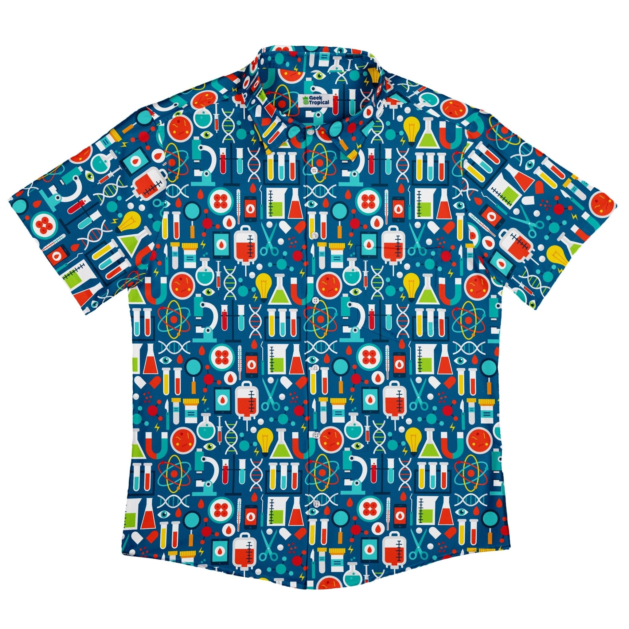 Science Lab Blue Science Button Up Shirt - adult sizing - science print -