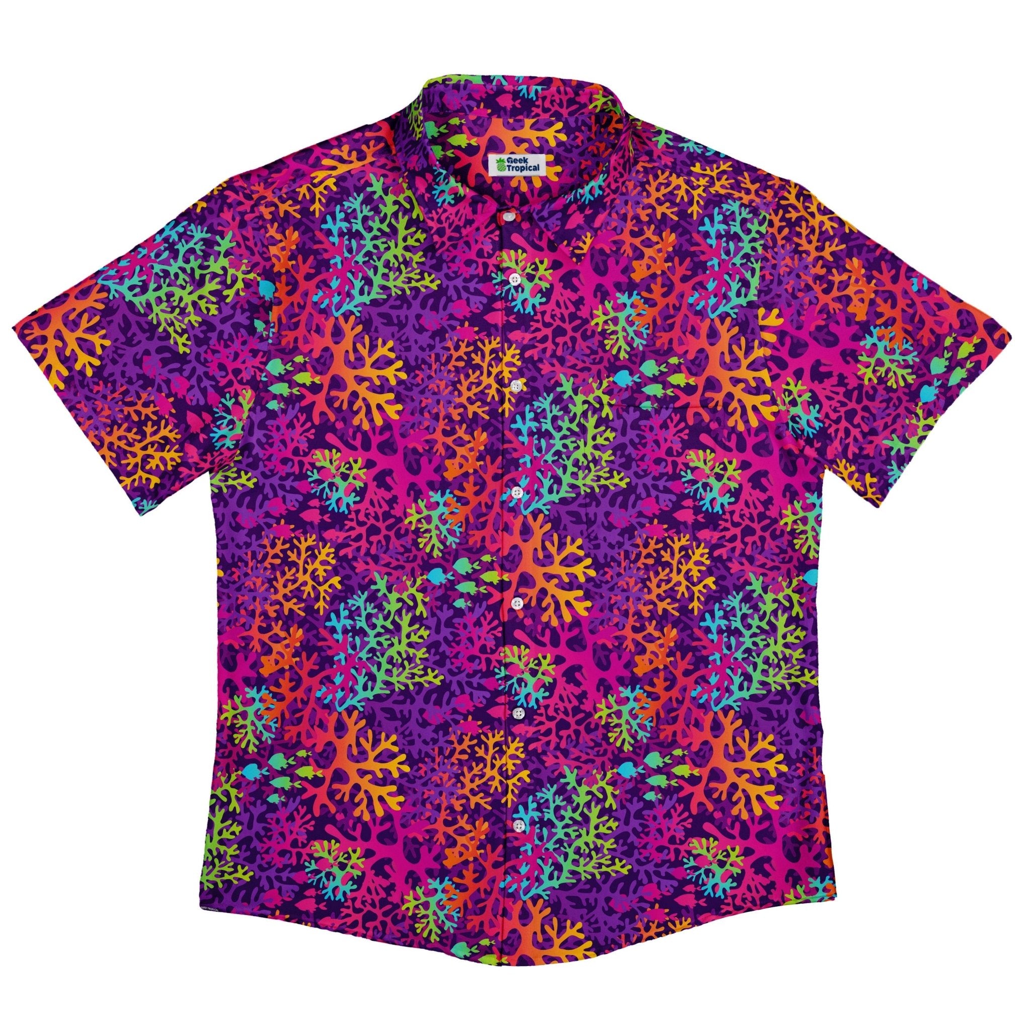 Science Marine Biology Rainbow Coral Button Up Shirt - adult sizing - Maximalist Patterns - science print
