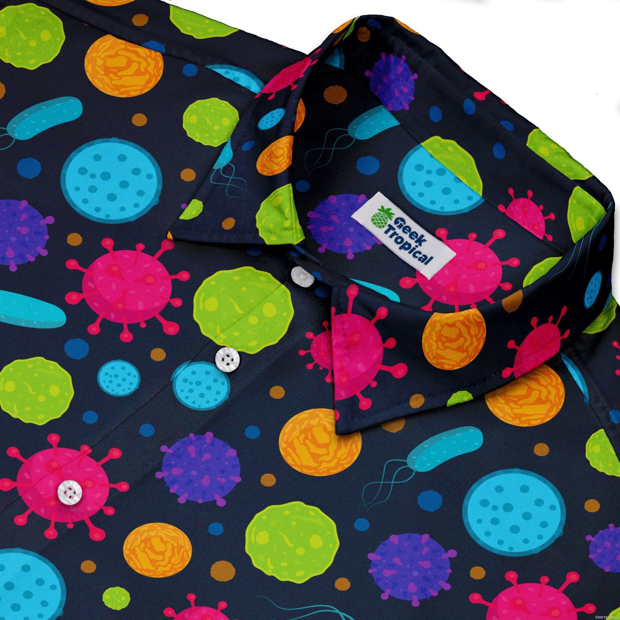 Science Microbiology Rainbow Navy Button Up Shirt - adult sizing - science print -