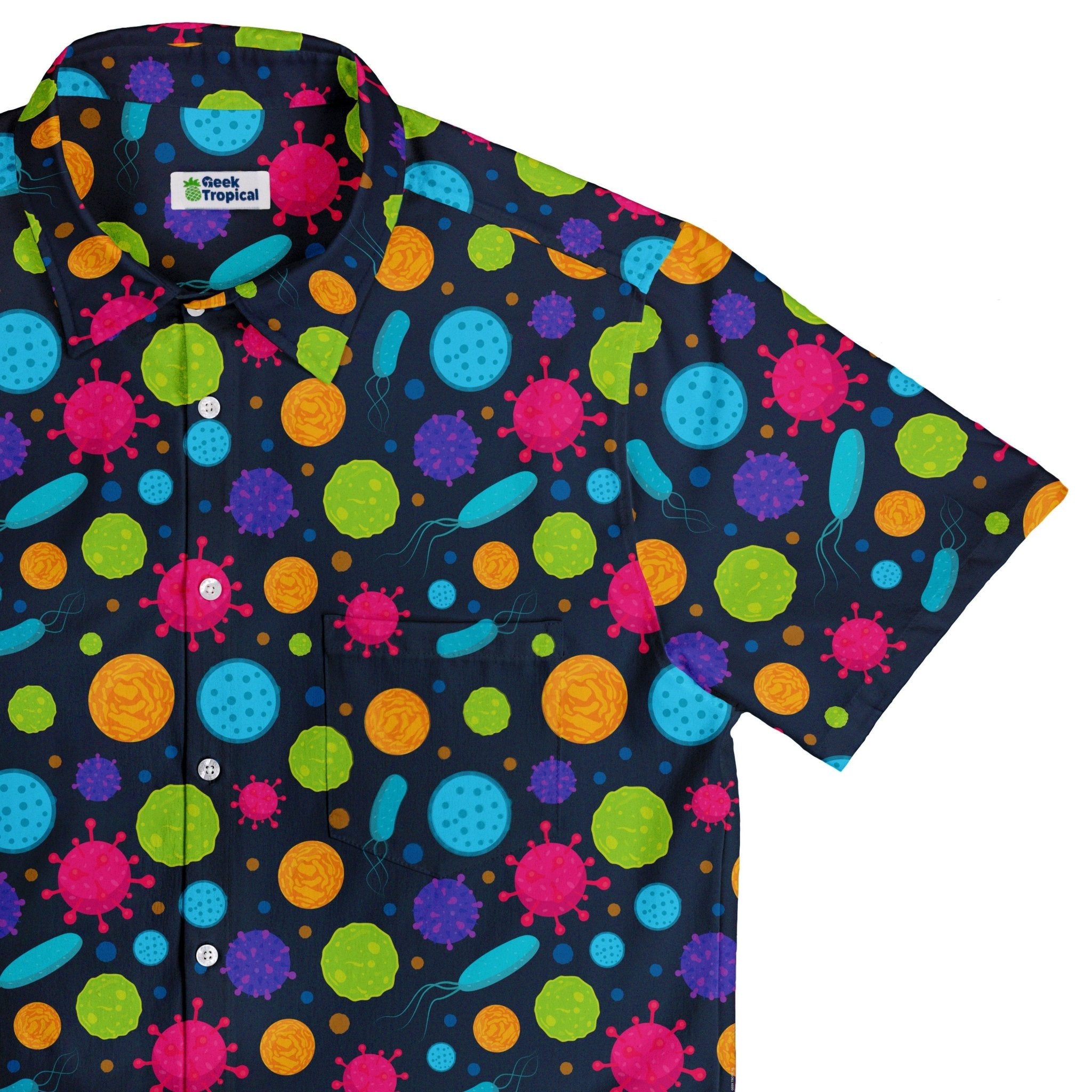 Science Microbiology Rainbow Navy Button Up Shirt - adult sizing - science print -