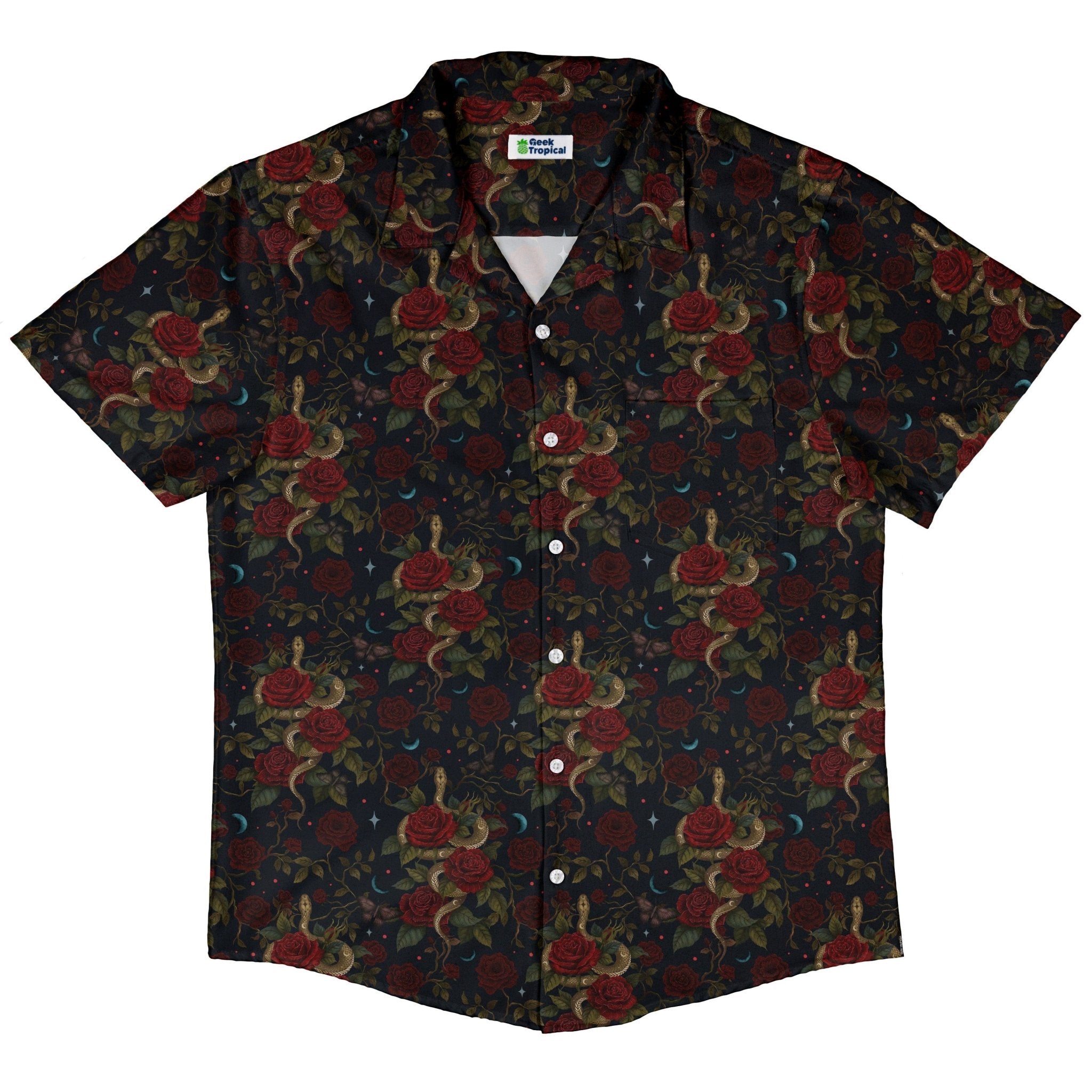Serpent and Rose Button Up Shirt Geek Nerd 0925 adult sizing All Adult Button Up Shirts