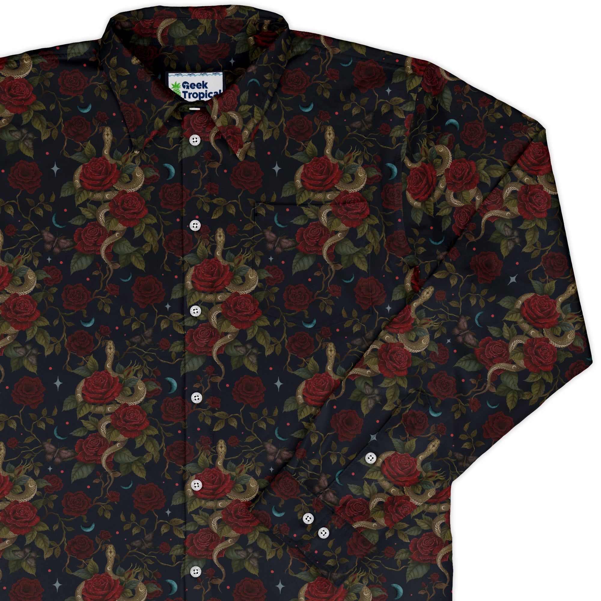 Serpent and Rose Long Sleeve Button Up Shirt Geek Nerd 0925 adult sizing All Adult Button Up Shirts