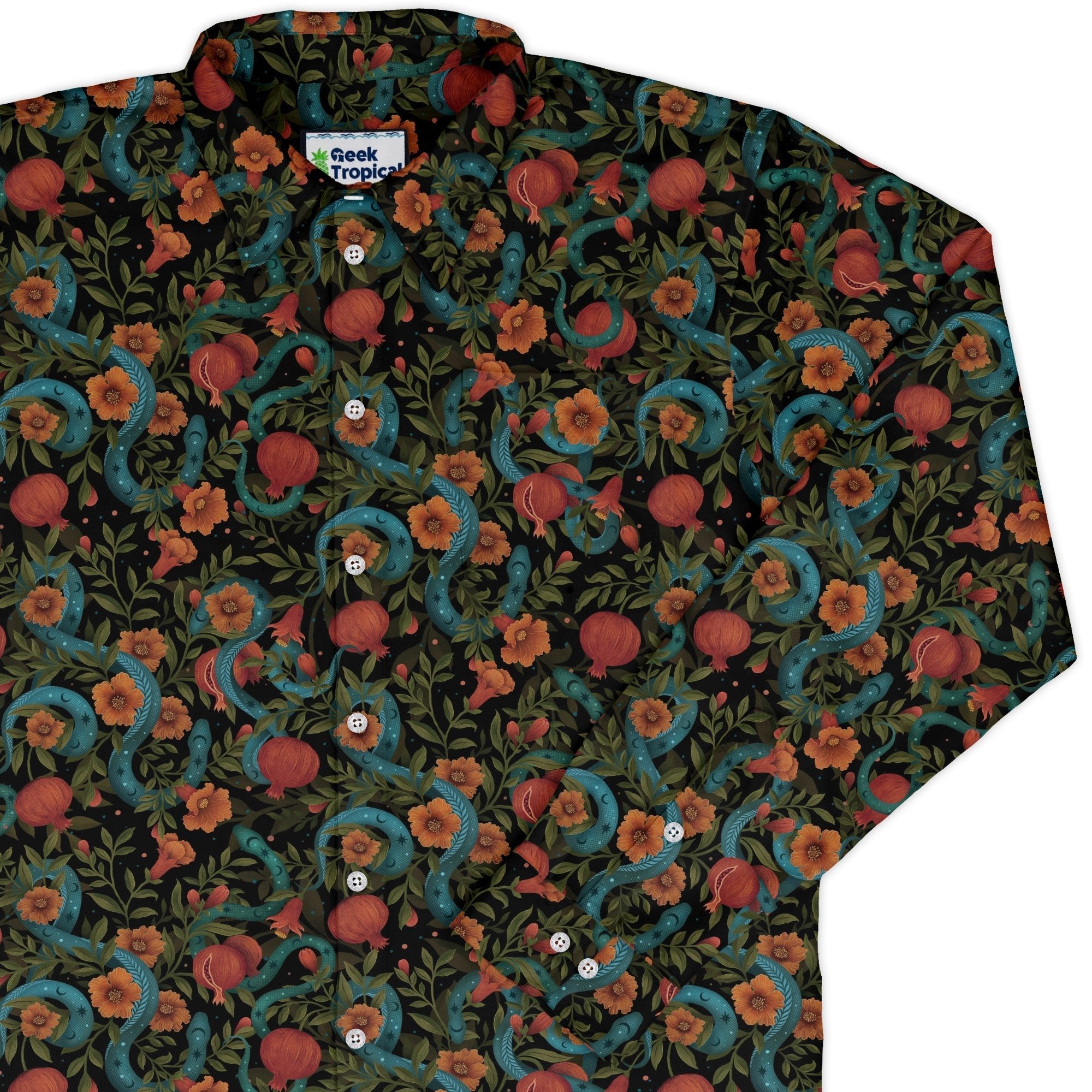Serpentine Blossom Long Sleeve Button Up Shirt Geek Nerd 0925 adult sizing All Adult Button Up Shirts