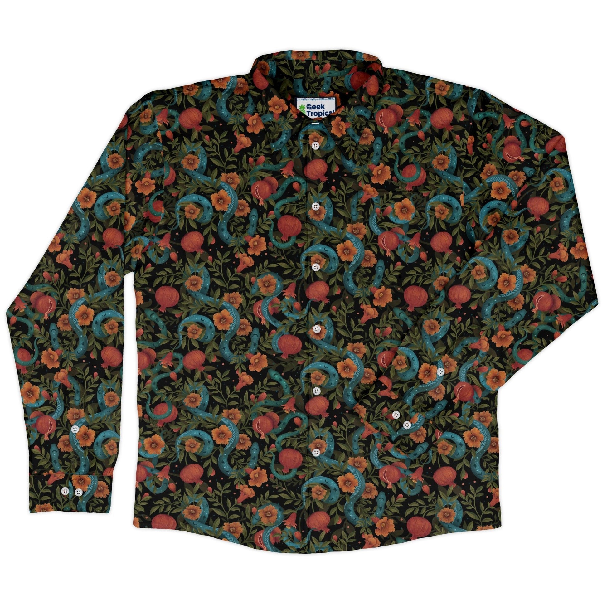 Serpentine Blossom Long Sleeve Button Up Shirt Geek Nerd 0925 adult sizing All Adult Button Up Shirts