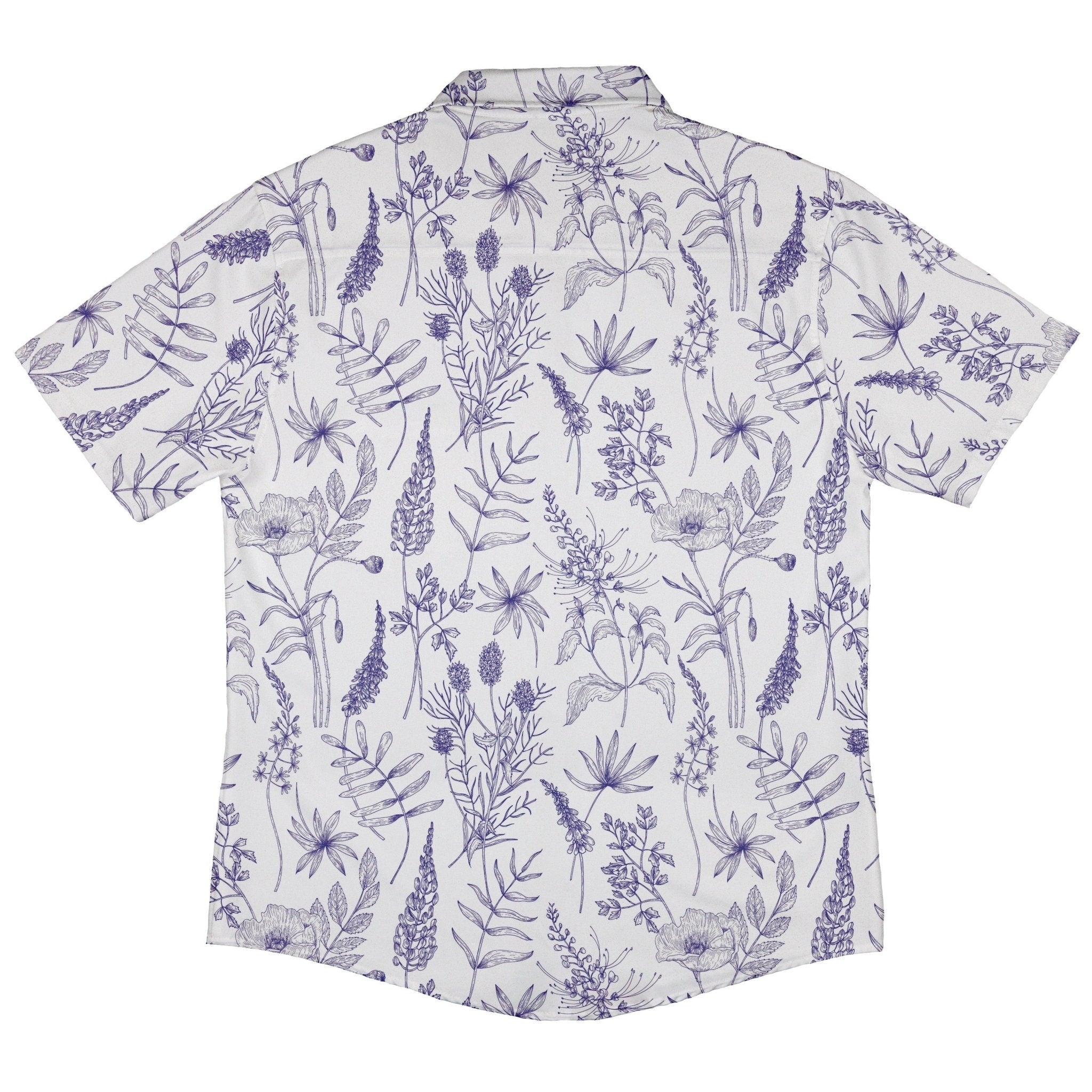 Simple Botany Flowers Herbs White Blue Button Up Shirt - adult sizing - Botany Print - Simple Patterns