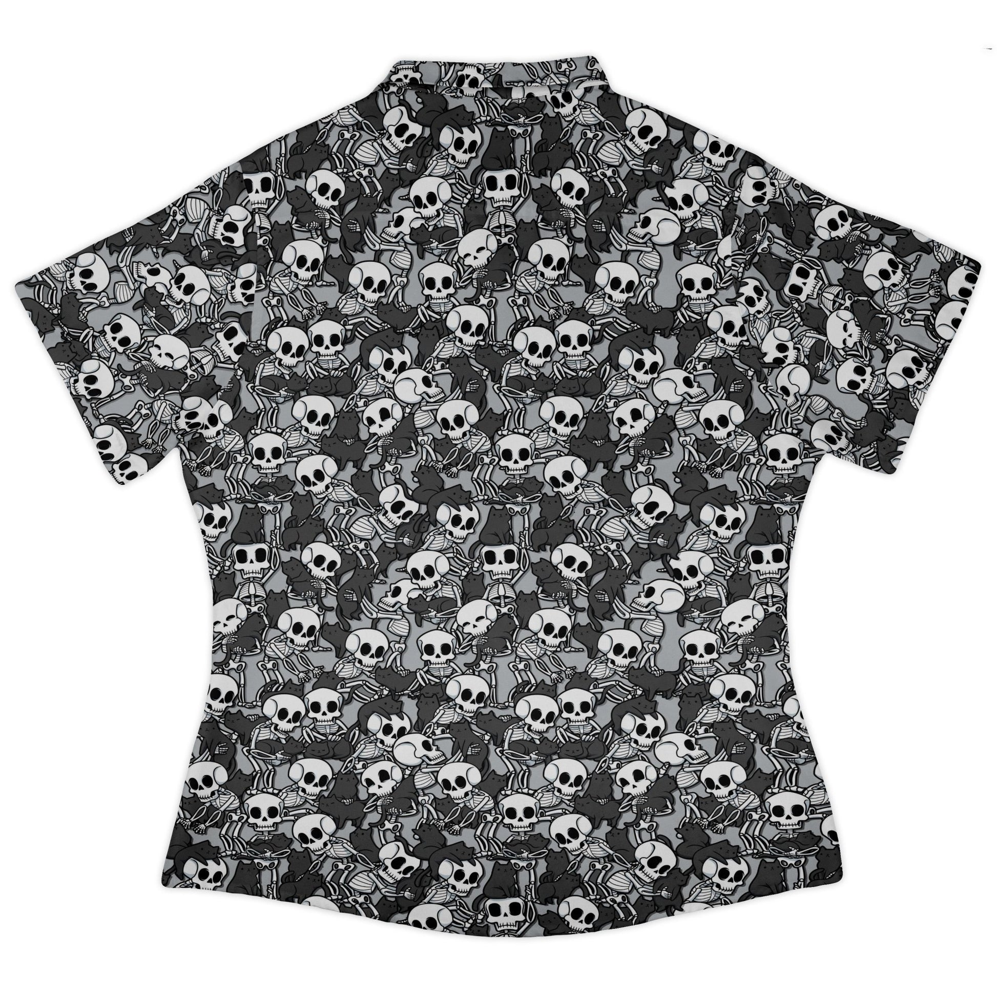 Skeleton Cat Love Curvy Button Up Shirt Geek Nerd 0925 All Adult Button Up Shirts Animal Patterns