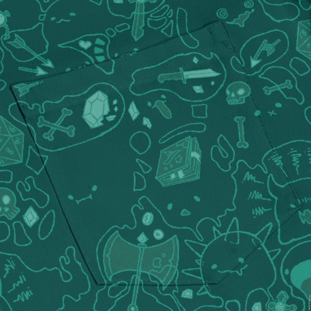 Slime Cube Toxic Green Long Sleeve Button Up Shirt Geek Nerd adult sizing Design by Ardi Tong dnd & rpg print