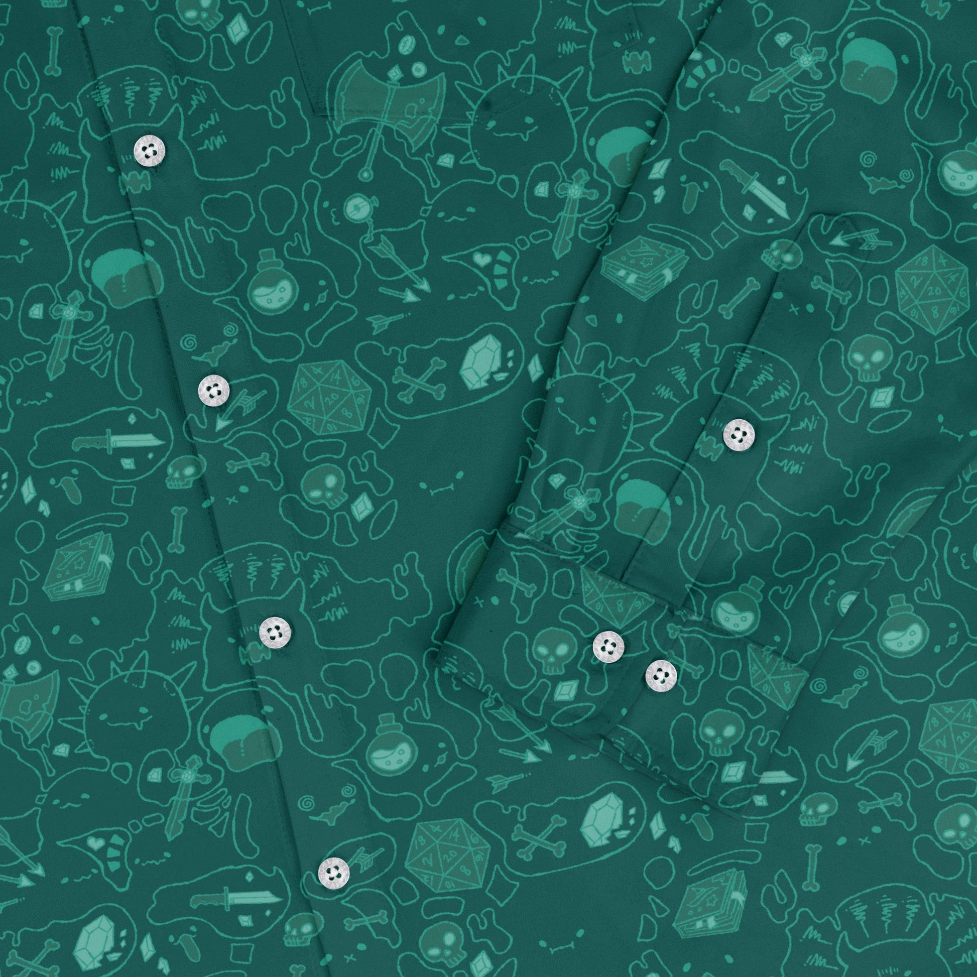 Slime Cube Toxic Green Long Sleeve Button Up Shirt Geek Nerd adult sizing Design by Ardi Tong dnd & rpg print