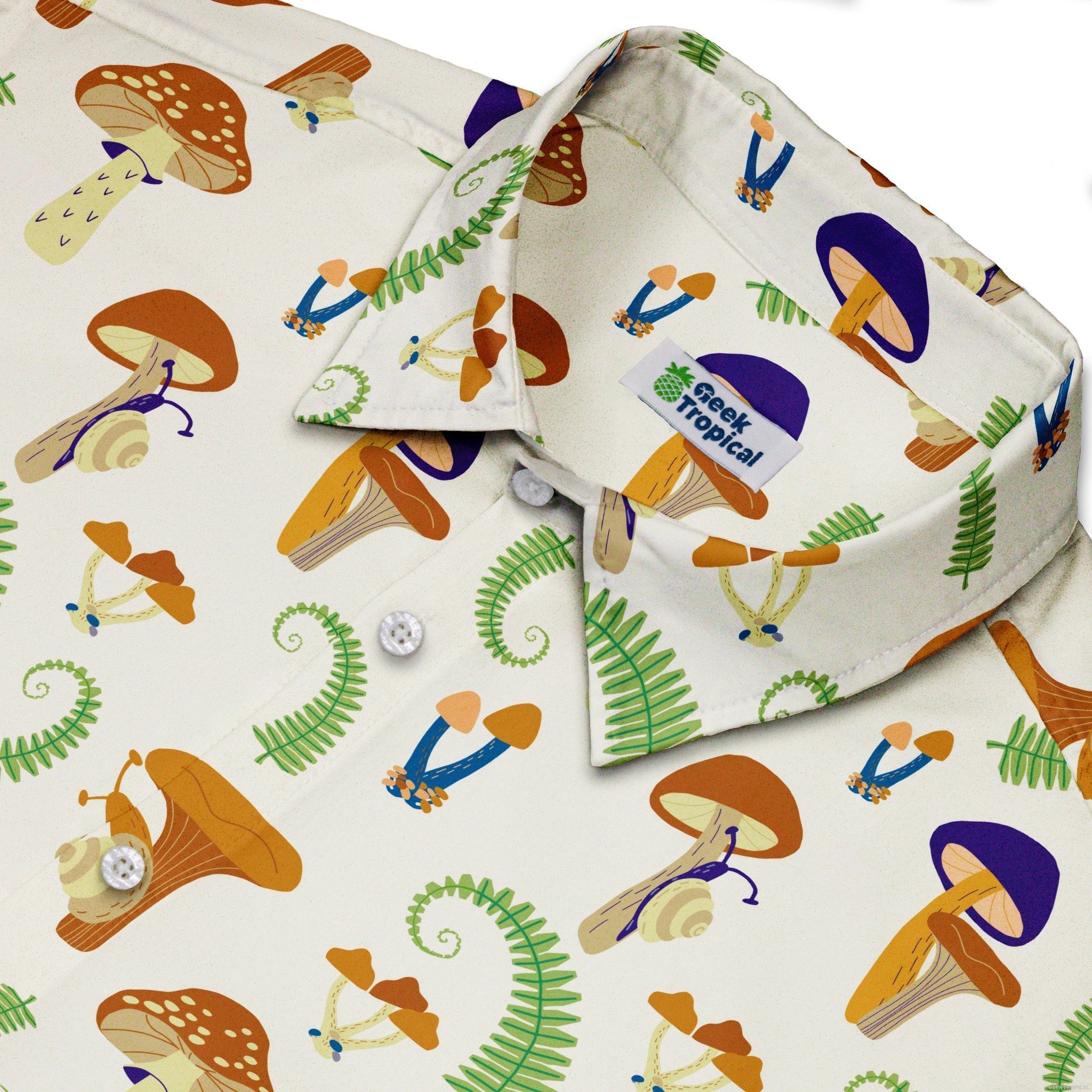Snails and Mushrooms Botany Button Up Shirt - adult sizing - Botany Print -