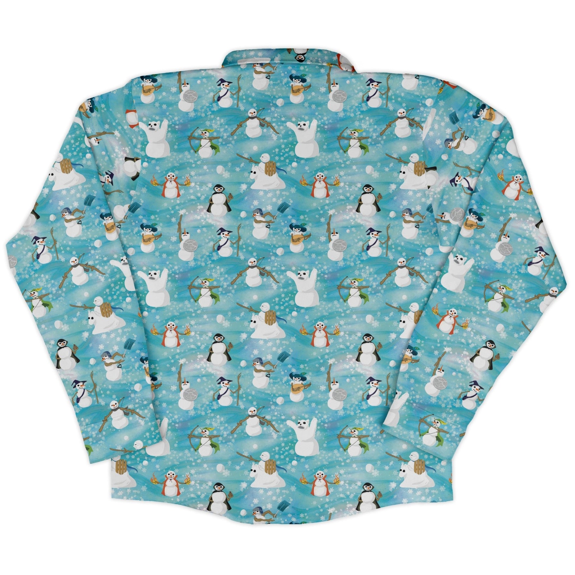 Snowmen Dnd Classes Long Sleeve Button Up Shirt Geek Nerd adult sizing Christmas Print Designs by Nathan