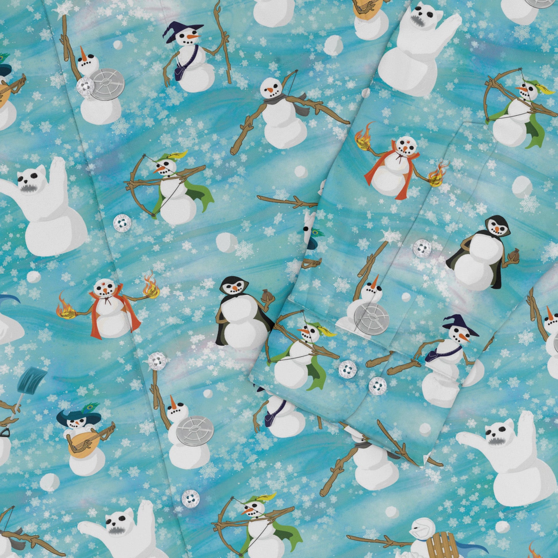Snowmen Dnd Classes Long Sleeve Button Up Shirt Geek Nerd adult sizing Christmas Print Designs by Nathan