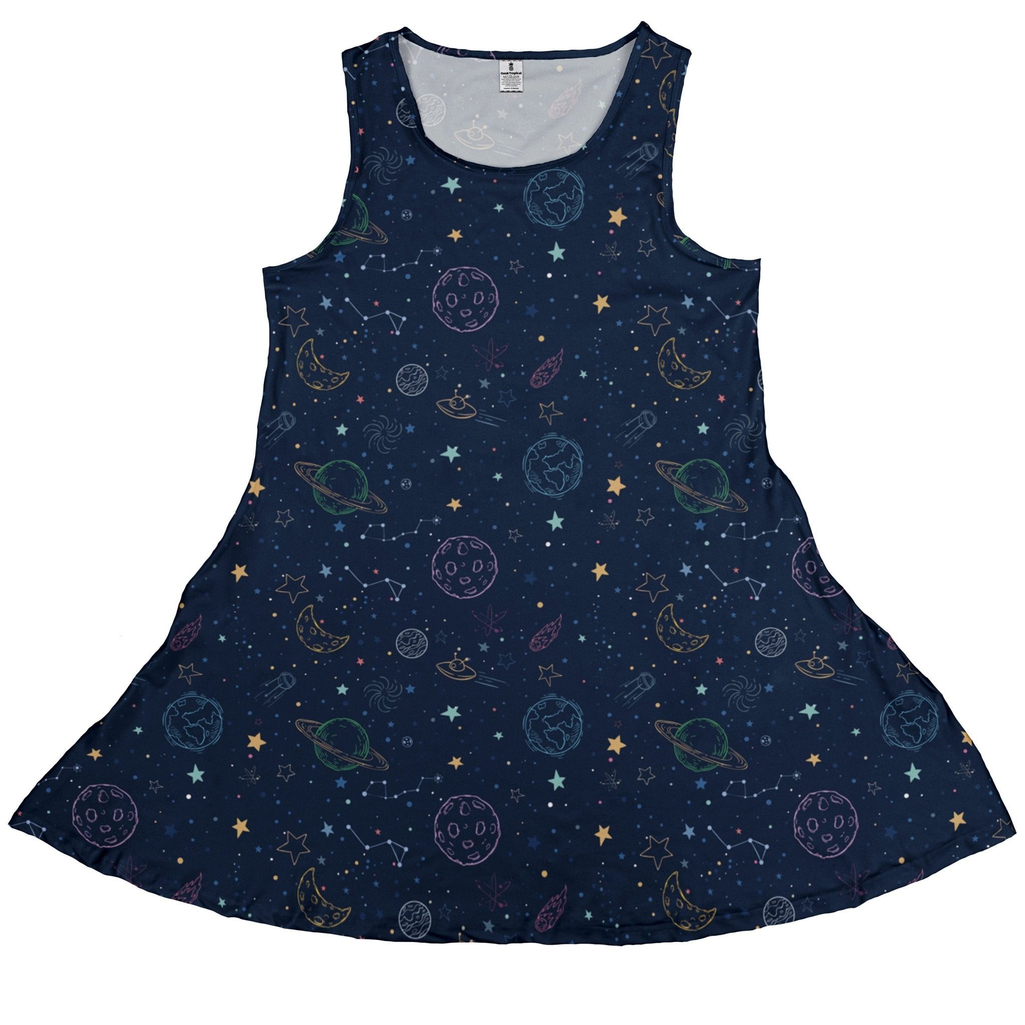 Space Doodles Blue Dress Geek Nerd lx - C outer space & astronaut print Simple Patterns