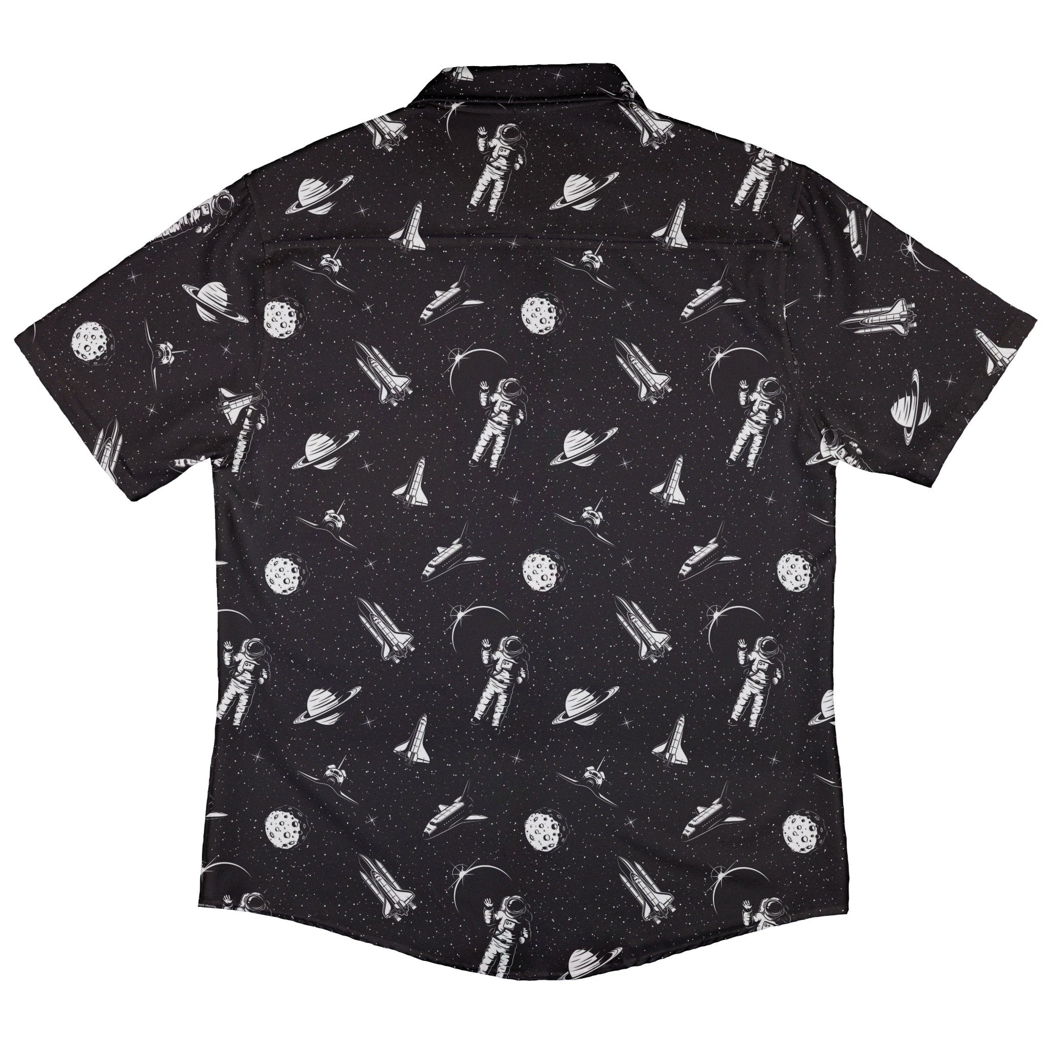 Space Mission Black Outer Space Button Up Shirt - adult sizing - outer space & astronaut print - Simple Patterns