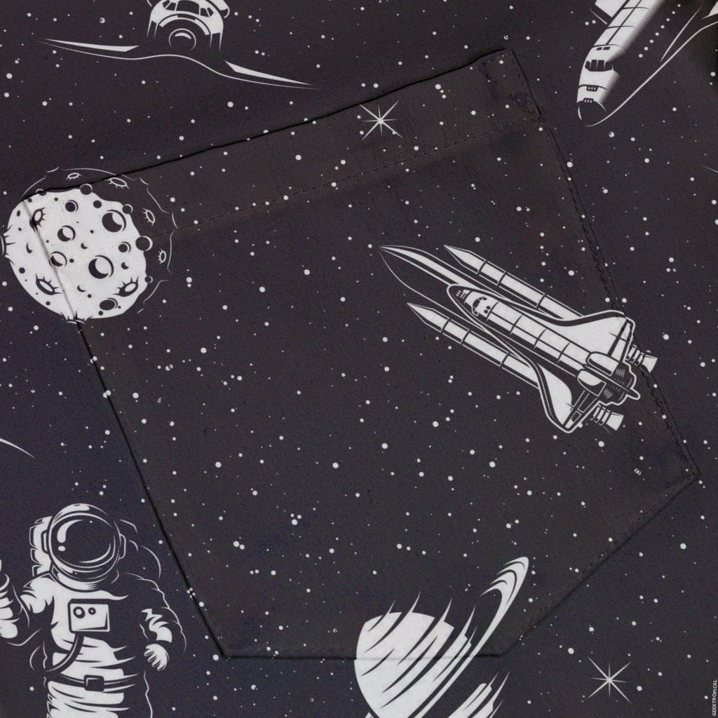 Space Mission Black Outer Space Button Up Shirt - adult sizing - outer space & astronaut print - Simple Patterns