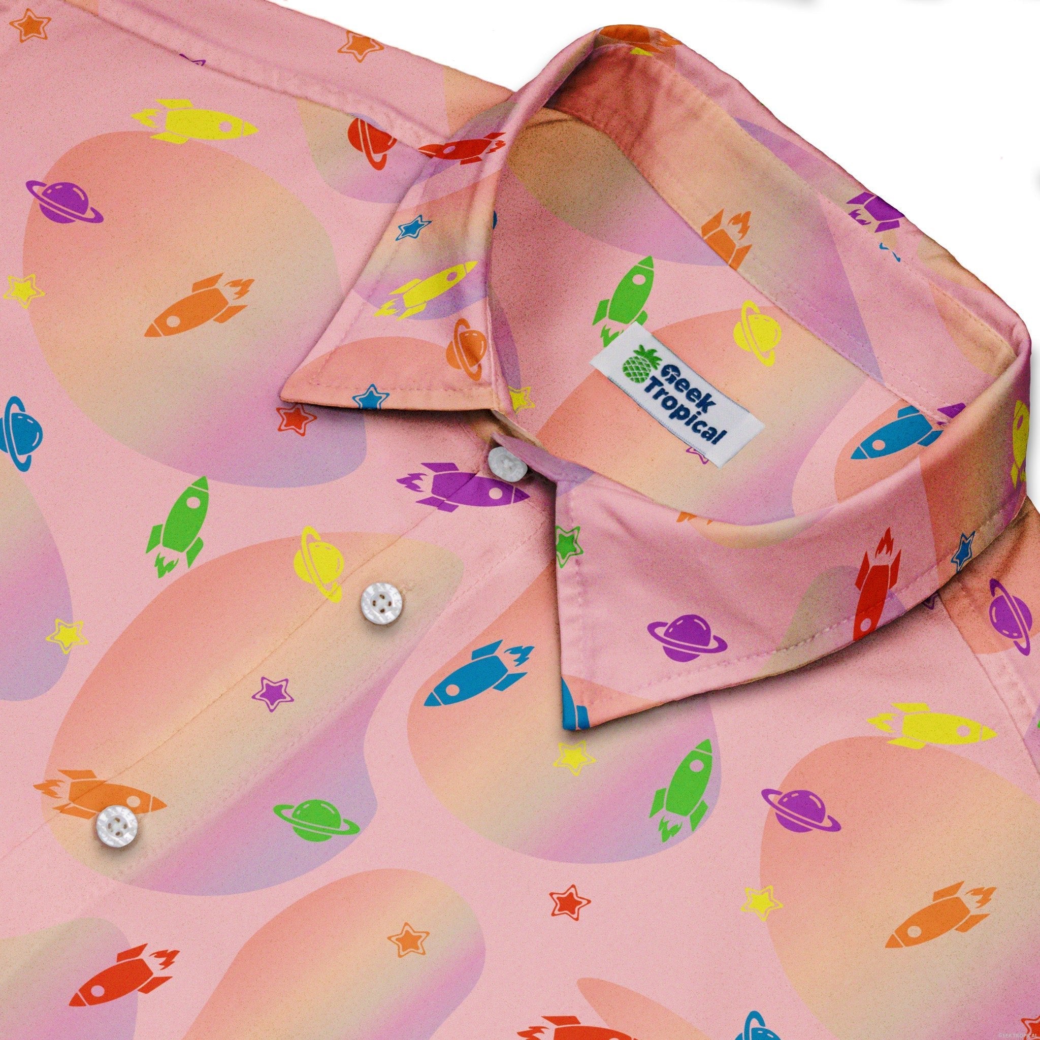 Space Pride Pink Button Up Shirt - adult sizing - outer space & astronaut print - Pride Patterns