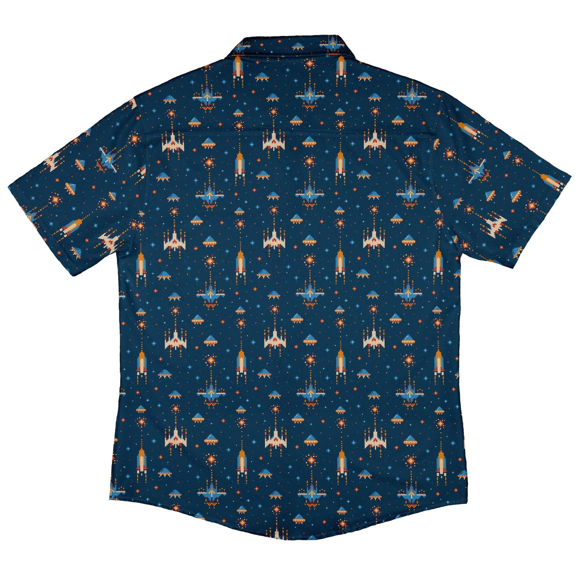 Ready - to - Ship Space Retro Arcade Button Up Shirt Geek Nerd adult sizing fix outer space & astronaut print