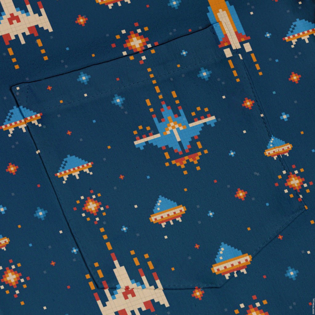 Space Retro Arcade Button Up Shirt - adult sizing - outer space & astronaut print - video game arcade print