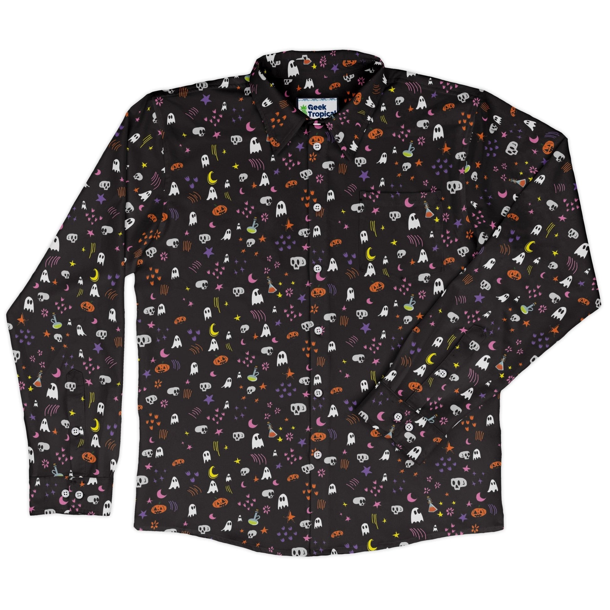 Spooky Doodles Long Sleeve Button Up Shirt Geek Nerd 0925 adult sizing All Adult Button Up Shirts
