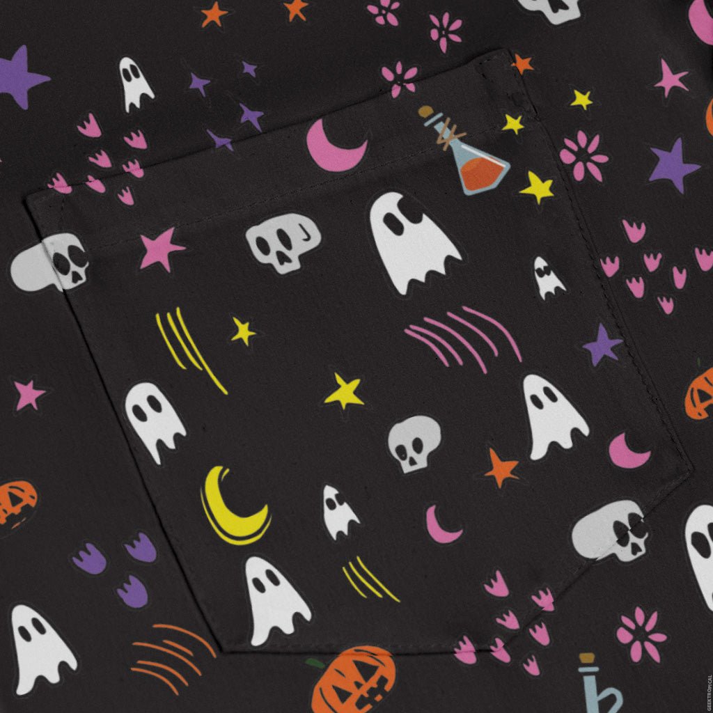 Spooky Doodles Long Sleeve Button Up Shirt Geek Nerd 0925 adult sizing All Adult Button Up Shirts