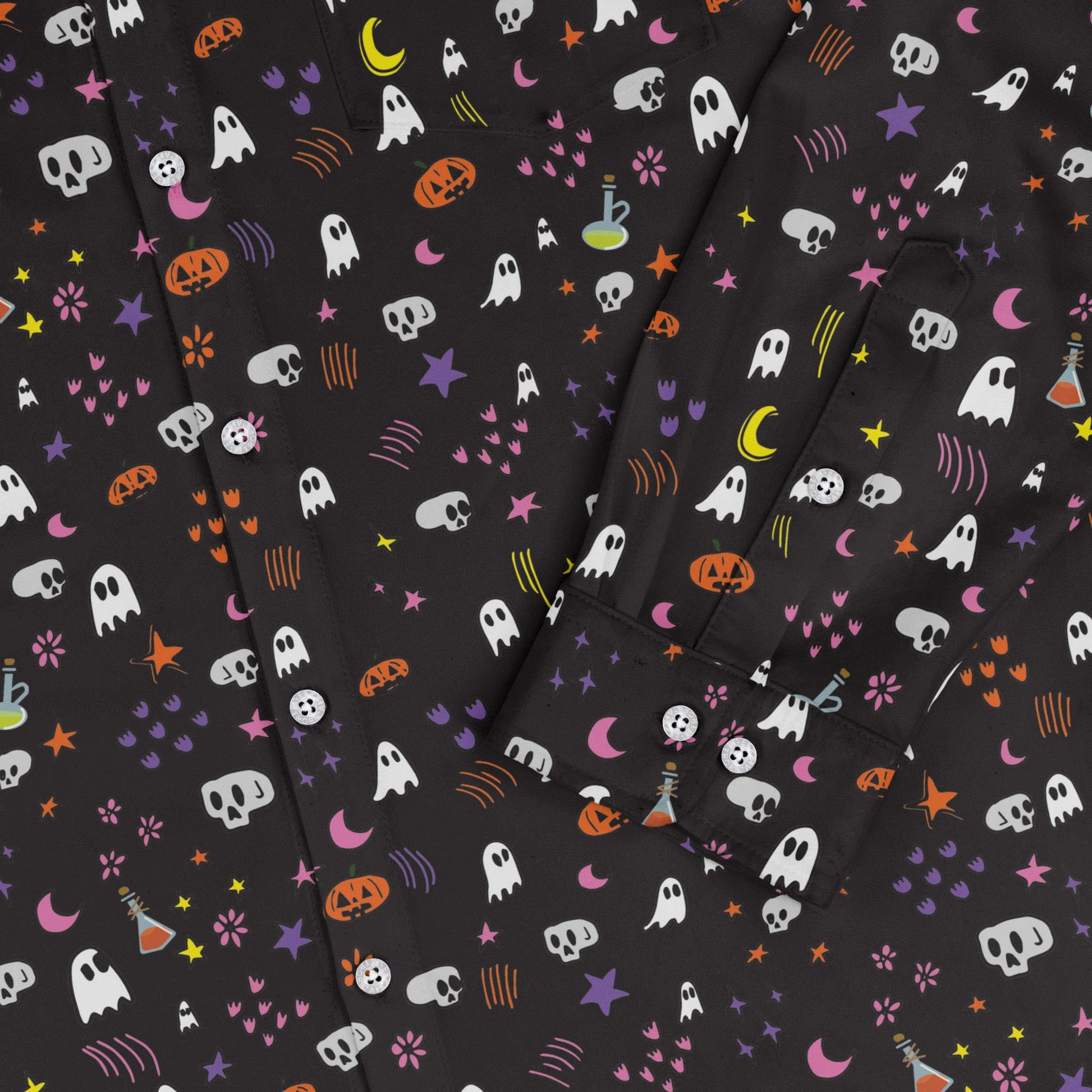 Spooky Doodles Long Sleeve Button Up Shirt Geek Nerd 0925 adult sizing All Adult Button Up Shirts