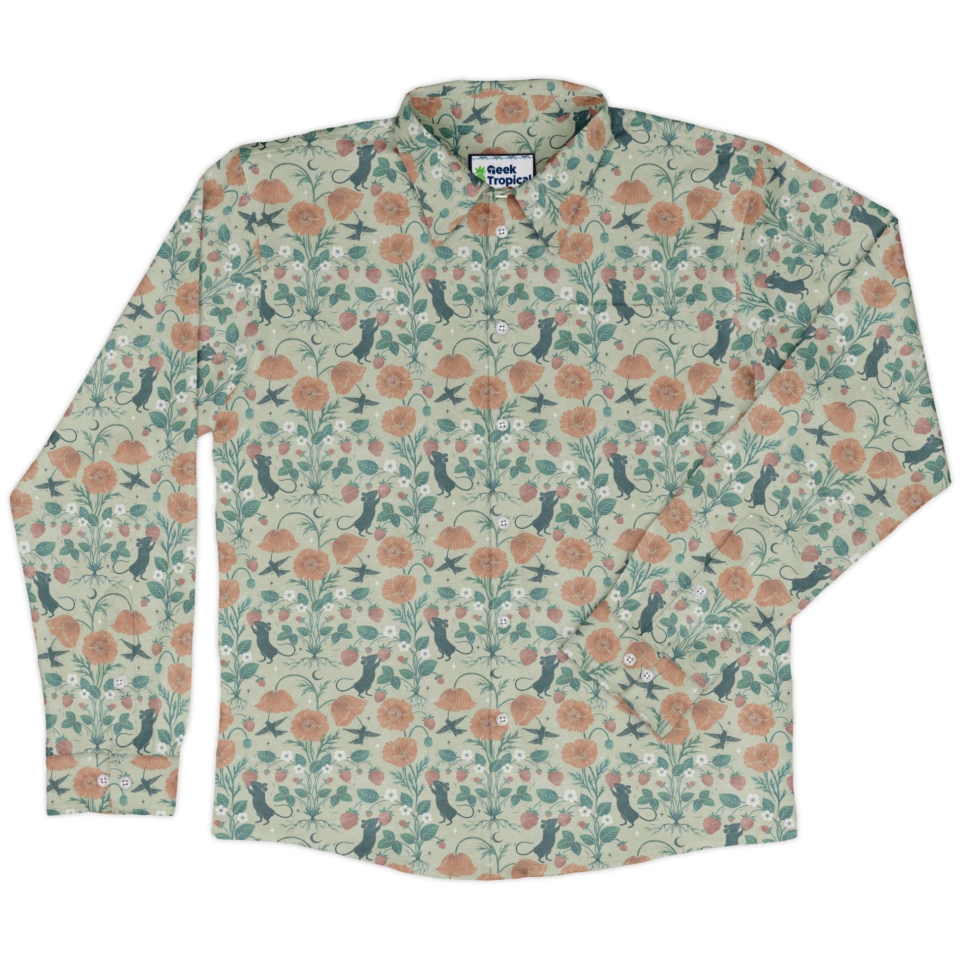 Spring Garden Long Sleeve Button Up Shirt Geek Nerd 0925 adult sizing All Adult Button Up Shirts