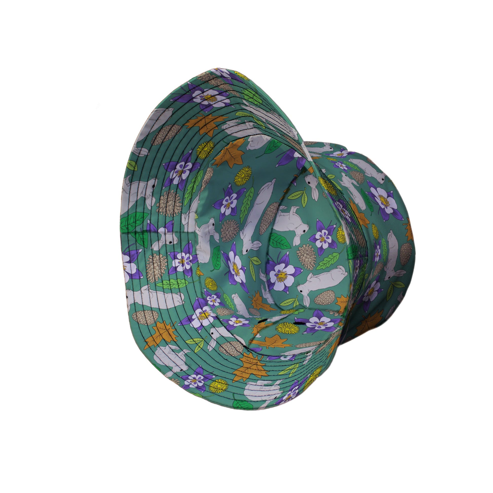 Spring Forest Green Bucket Hat Geek Nerd animal patterns botany print Design by Julie Kitzes